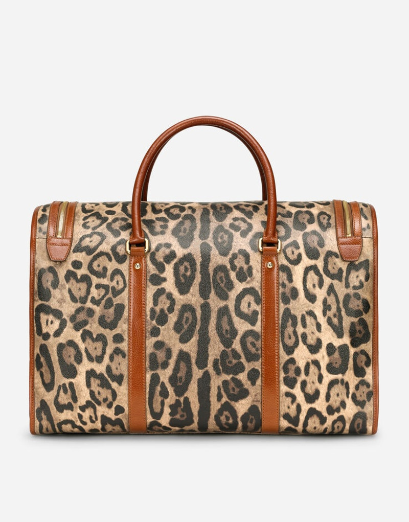 Large pet carrier bag in leopard-print Crespo with branded plate 4