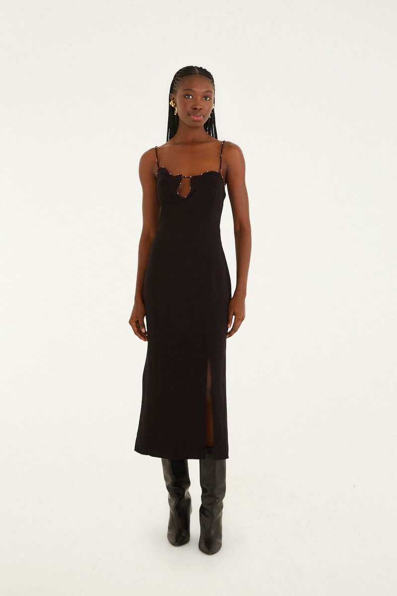 Black Beaded Neckline Sleeveless Midi Dress 1