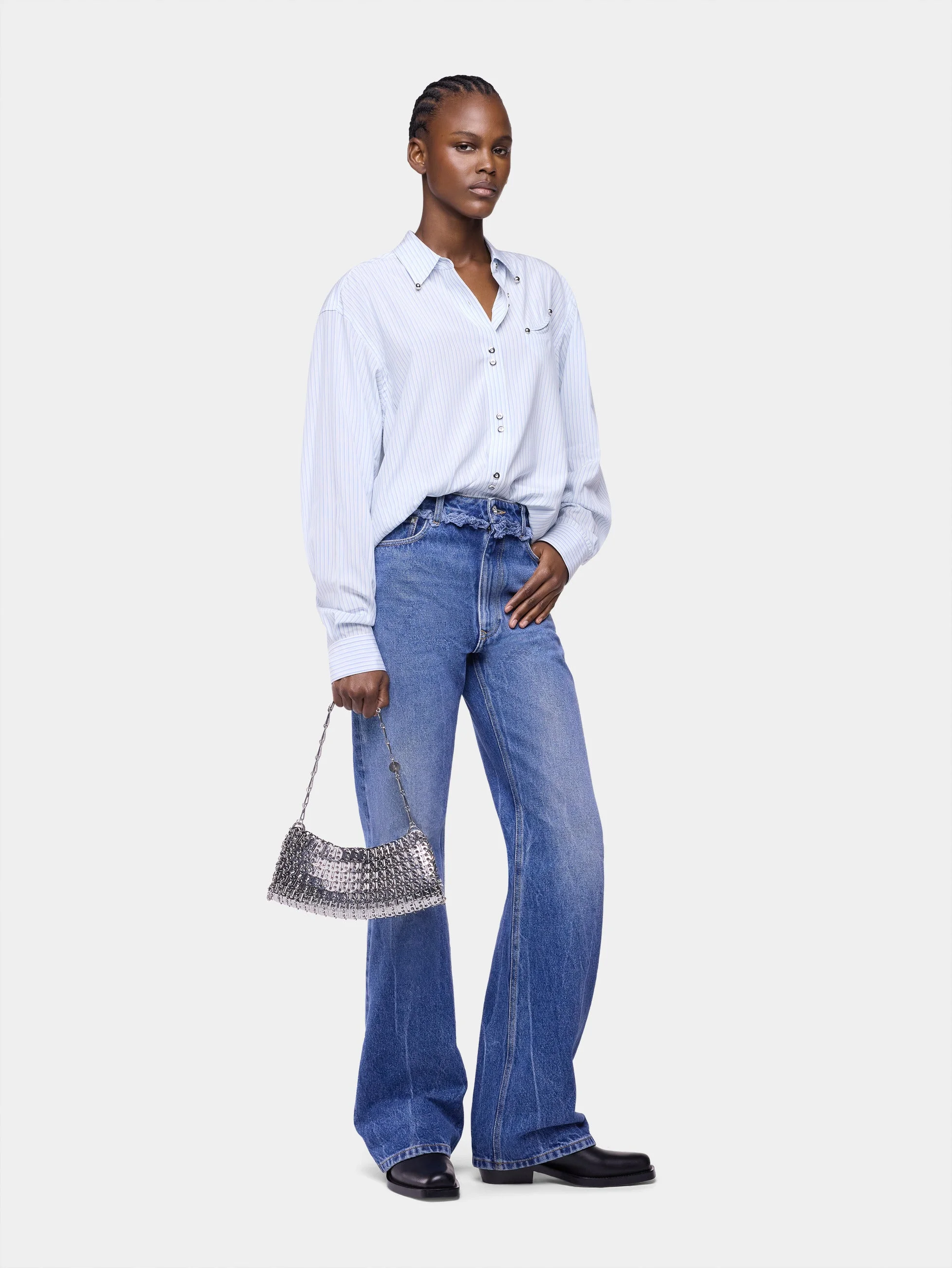 OVERSIZED SHIRT IN STRIPED-PRINTED COTTON CREPE - 1