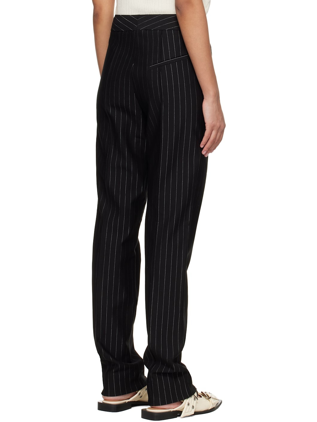 Black Stripe Mid Waist Trousers - 3