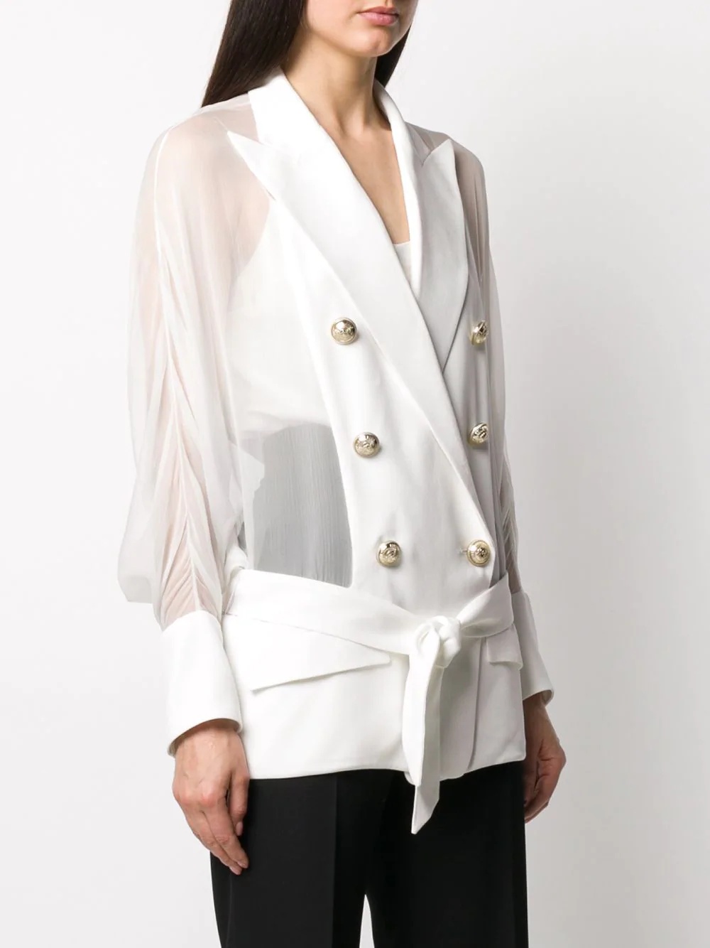 sheer panel double-breasted silk blazer - 3