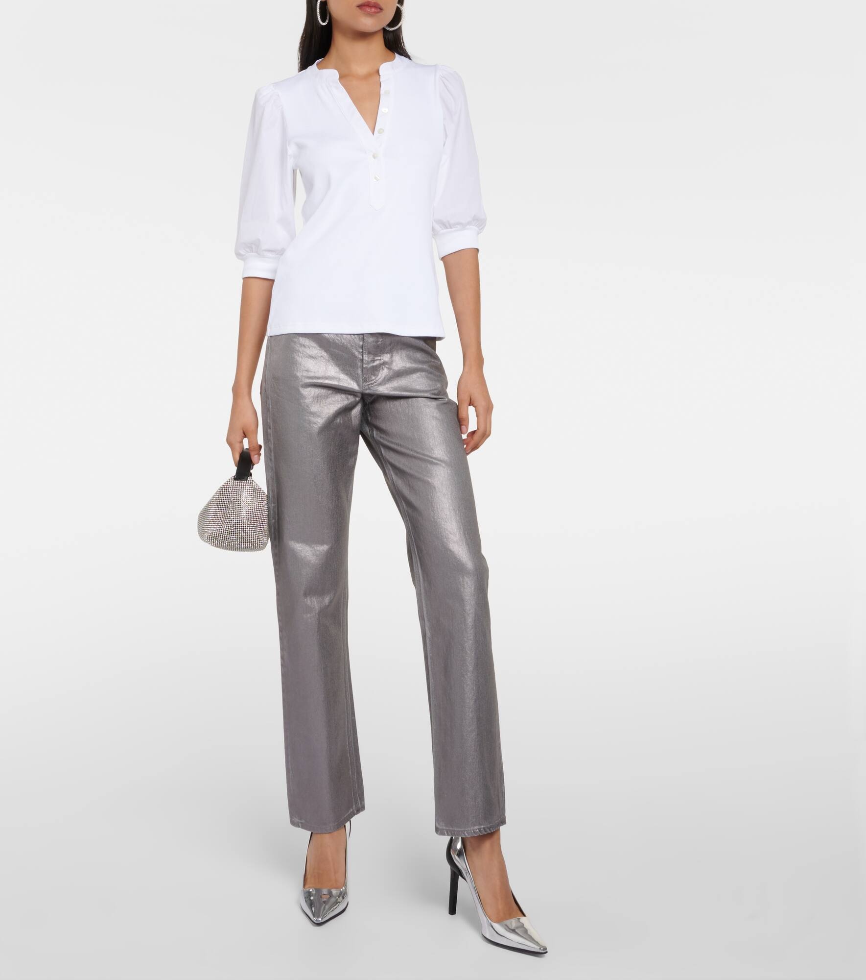 Coralee puff-sleeve cotton-blend top - 6