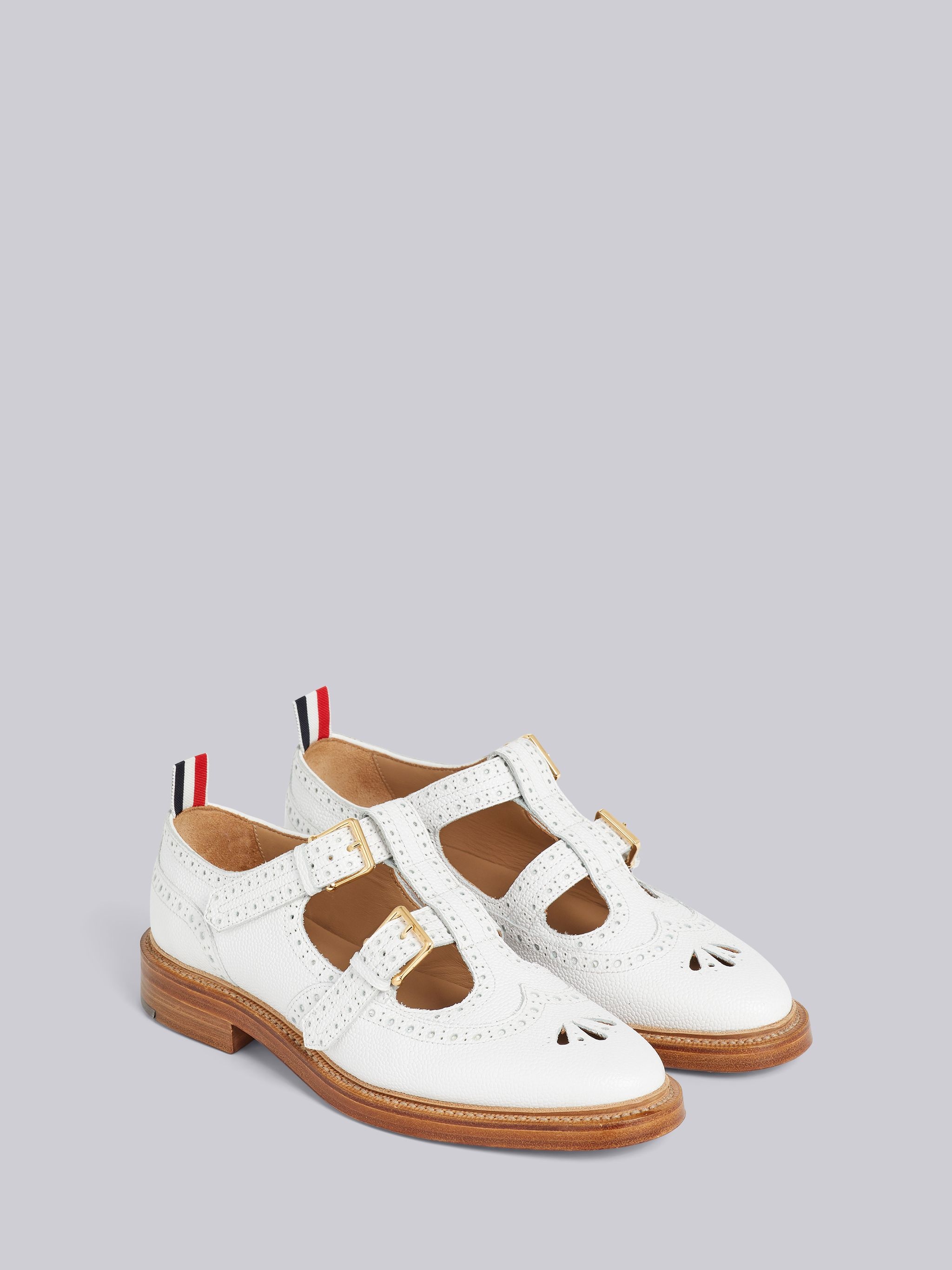 White Pebbled Calfskin 2-Strap T-Bar Thom John - 3