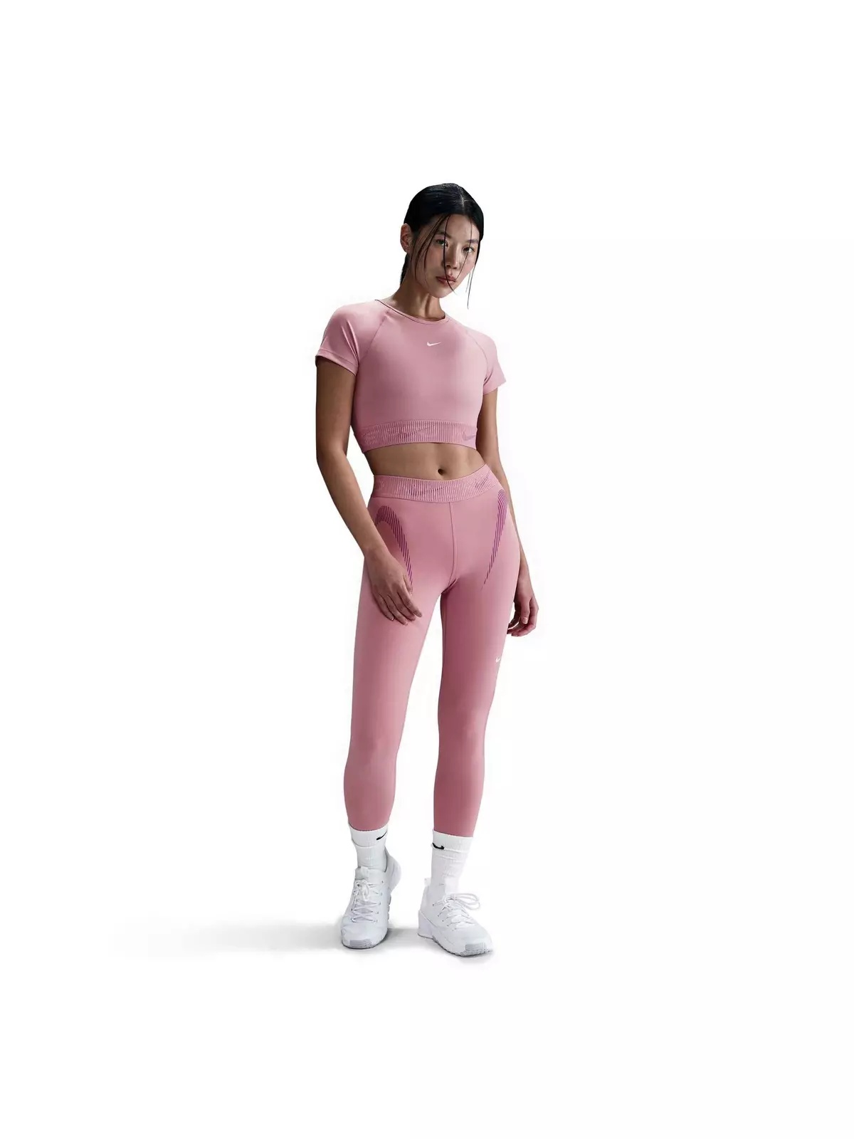 Women's Pro Dri-FIT Short-Sleeve Cropped Graphic Top-Pink - 4