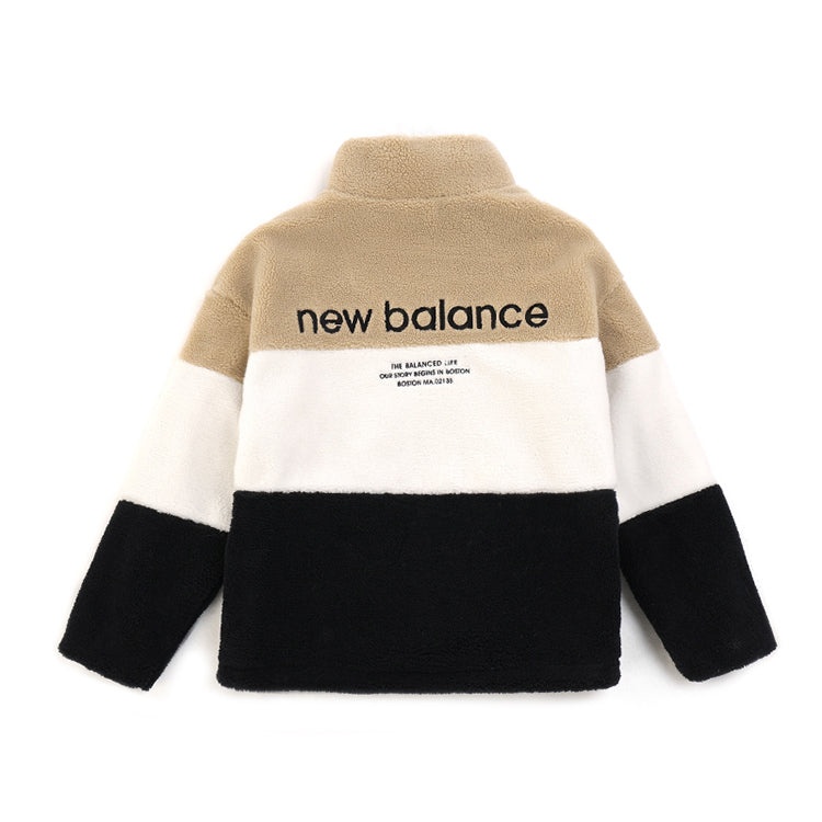 New Balance Plus Colorblock Patch Detail Zip Up Teddy Jacket 'White Tan Black' 6DC44823-BEI - 2