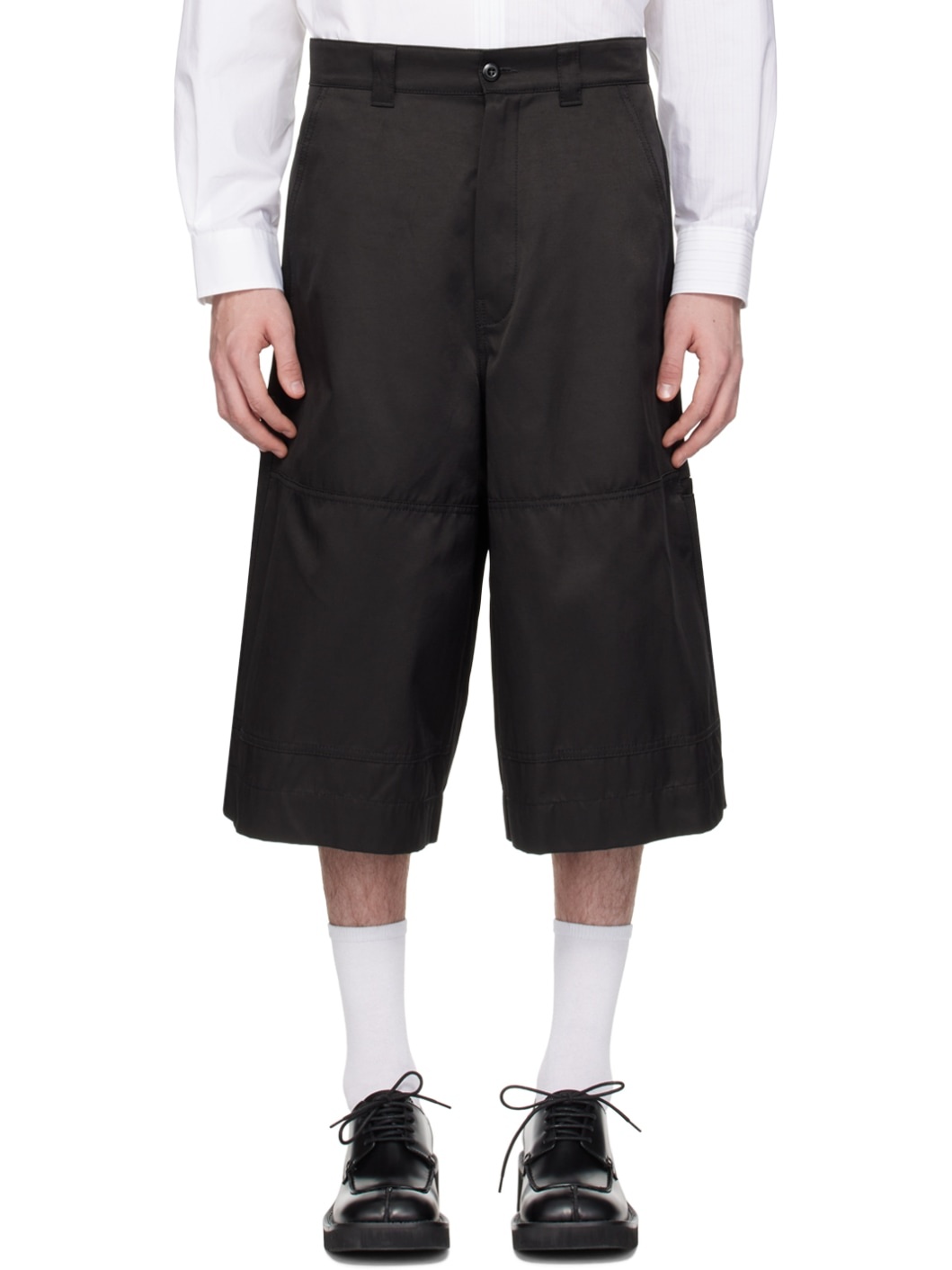 Black Paneled Shorts - 1
