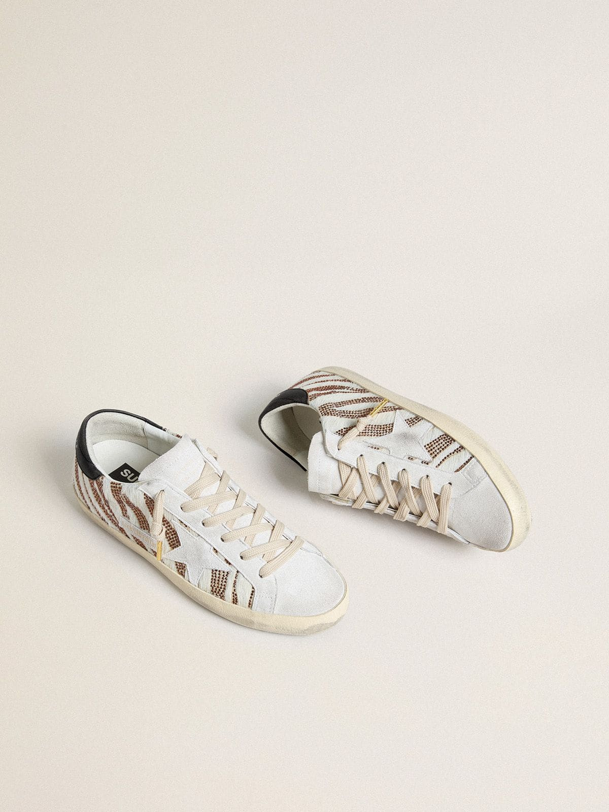 Women’s Super-Star LTD in white pony skin with brown glitter and white suede star - 2