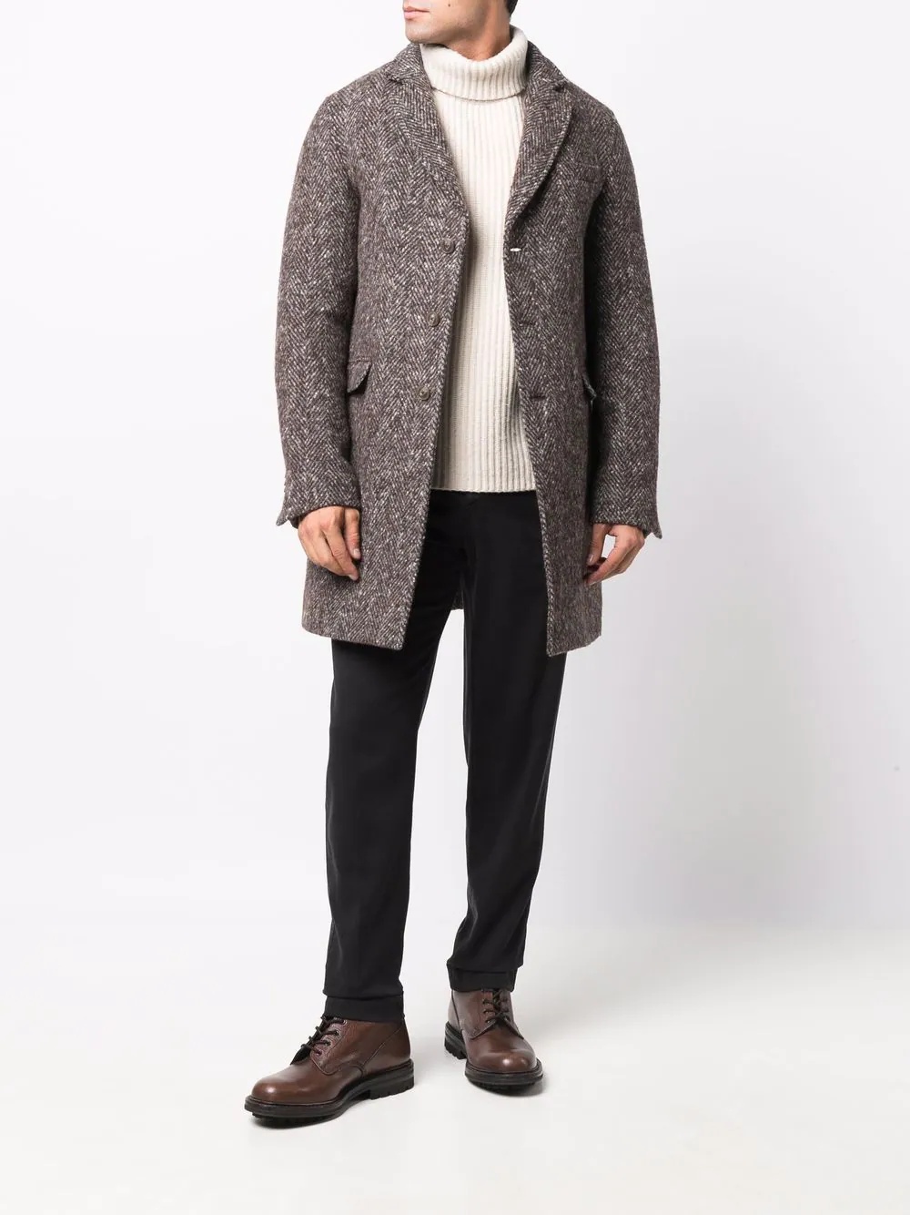 herringbone single-breasted coat - 6