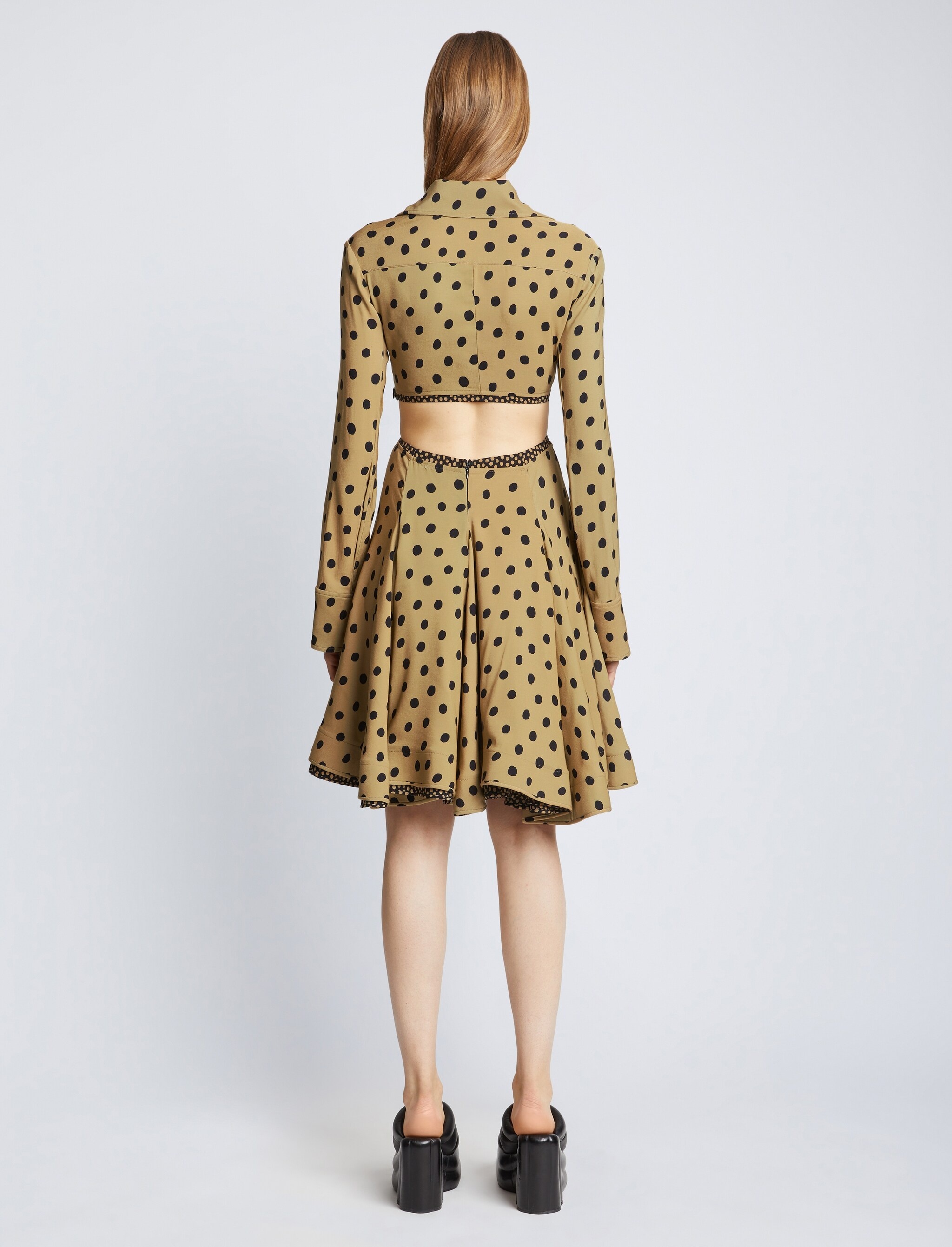 Printed Dot Cut Out Shirt Dress - 4