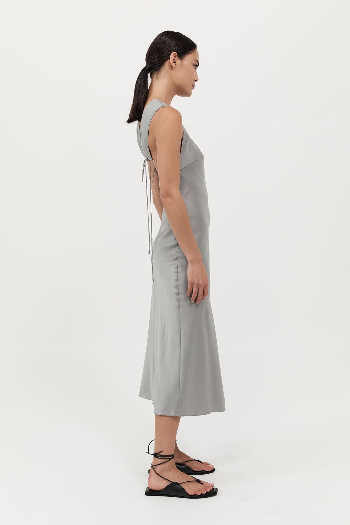 Soft Silk Rouleau Tie Dress - Silver - 4