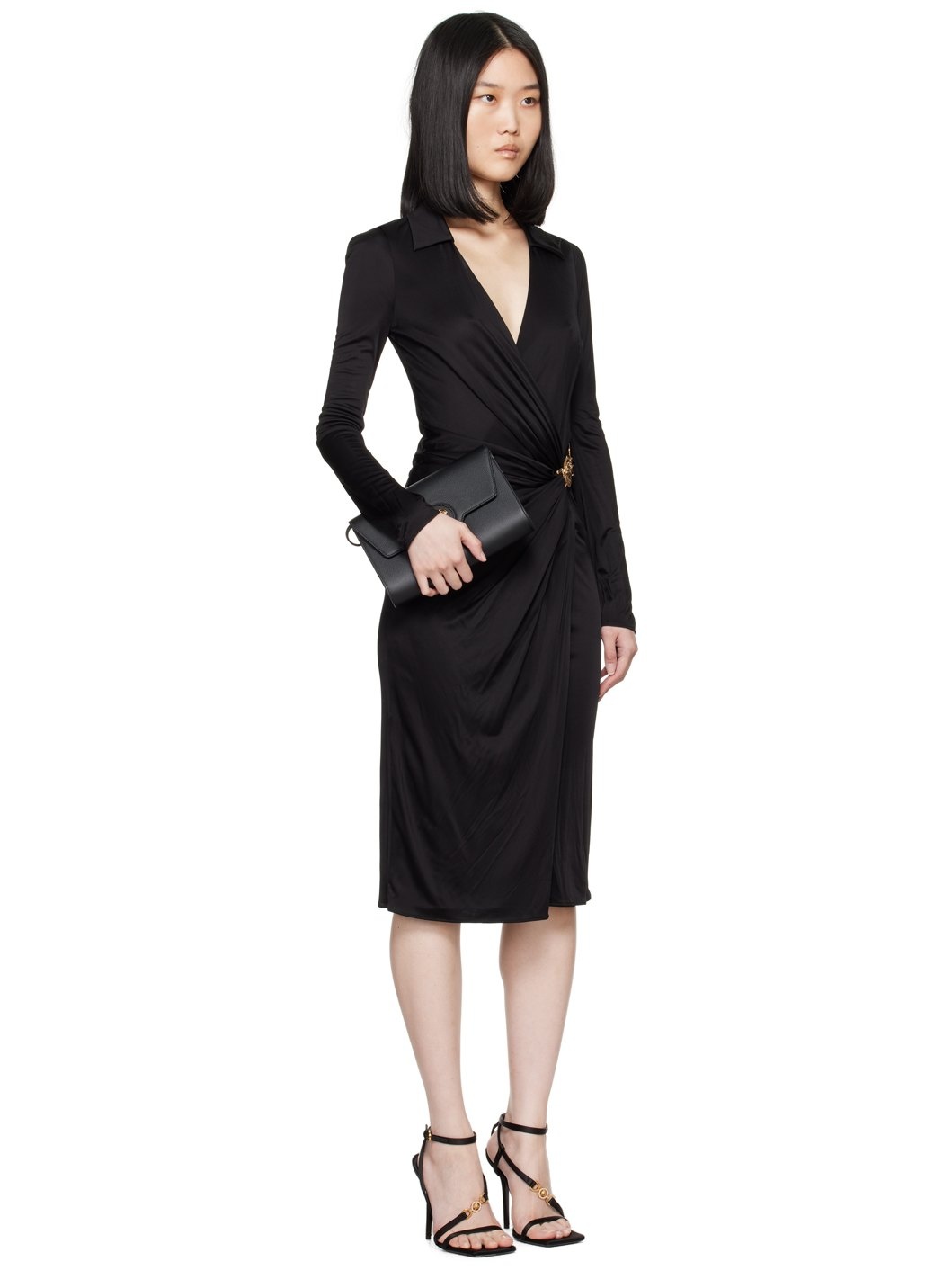 Black Gathered Midi Dress - 2