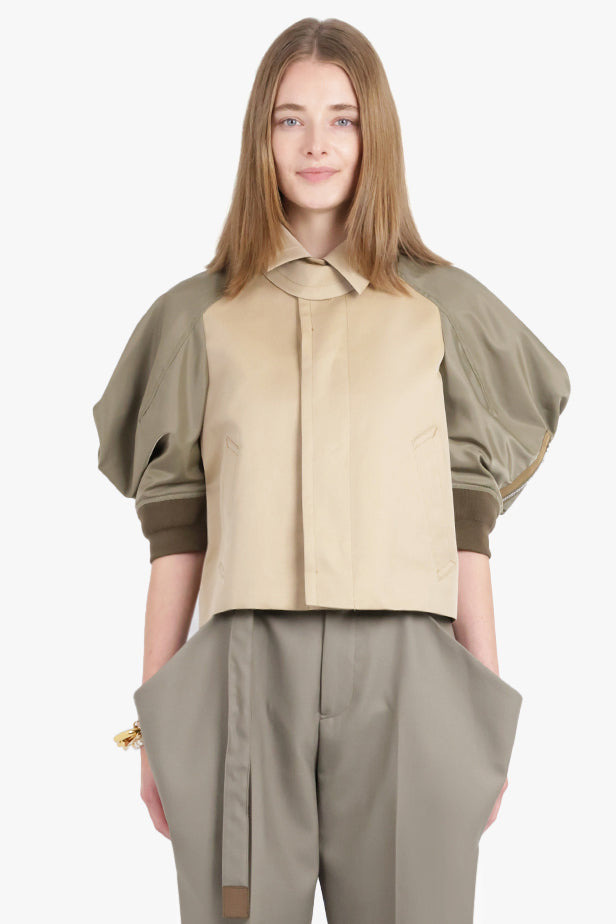 CONTRAST JACKET WITH EXAGGERATED WING SLEEVE | BEIGE/TAUPE - 3
