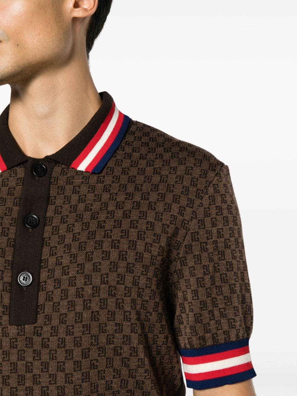 Balmain monogram-pattern Stretch-cotton T-Shirt - Brown