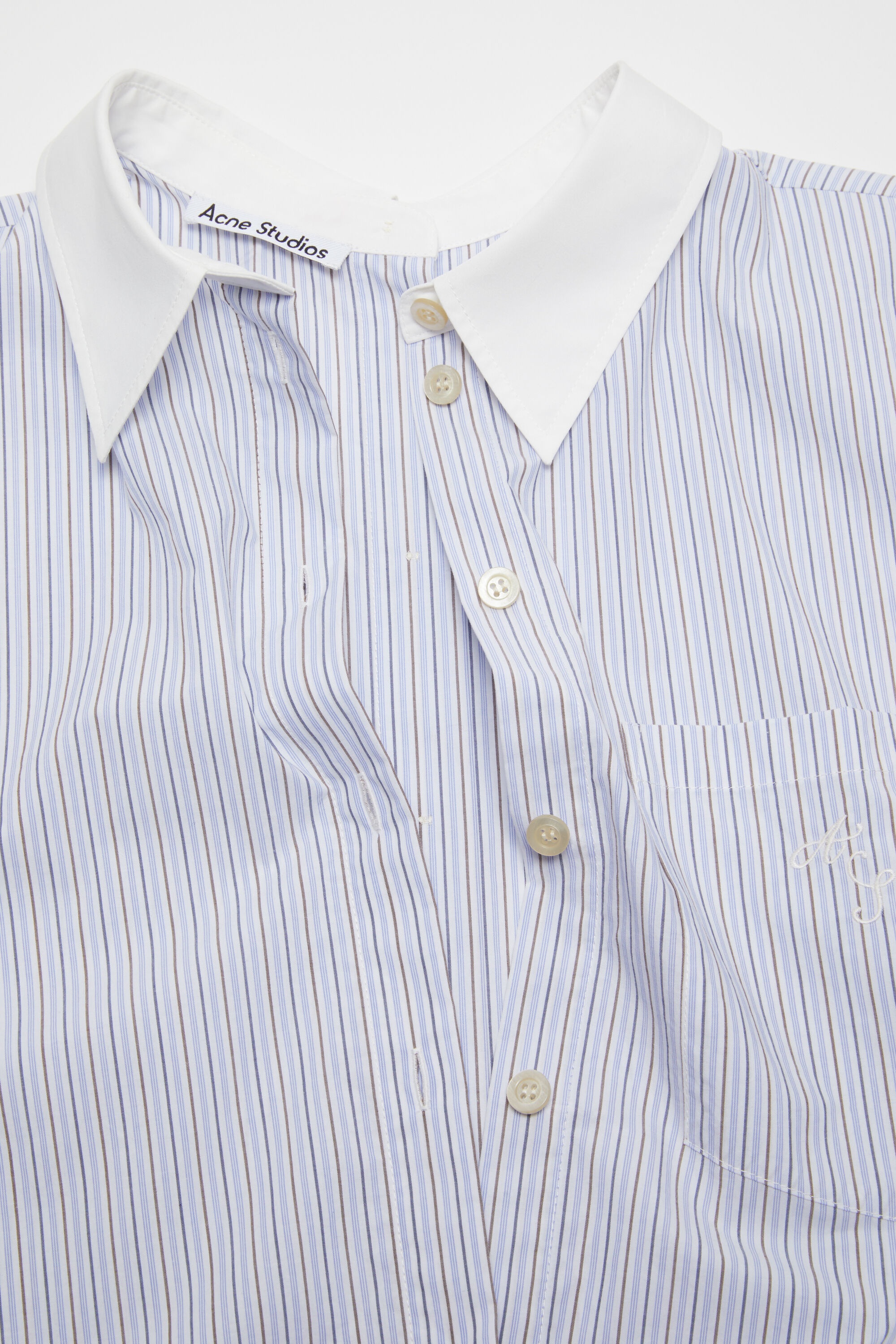 Stripe button-up shirt - Dusty blue/cold brown - 5