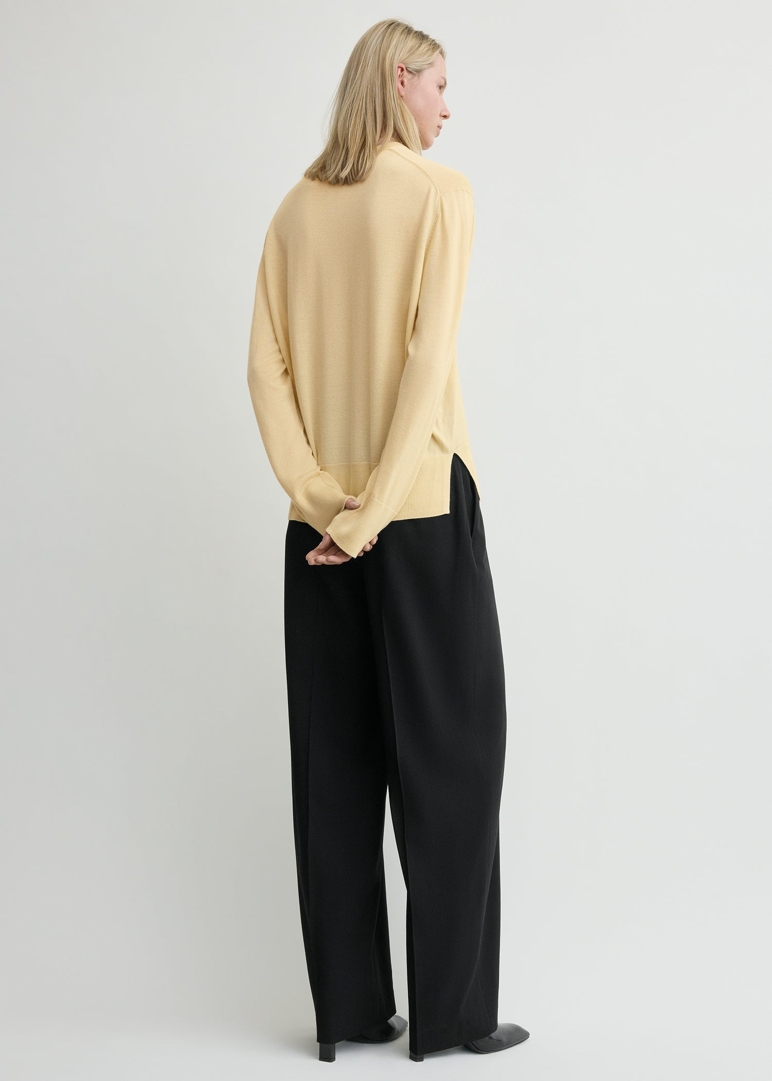 Crew-neck wool silk knit champagne - 4