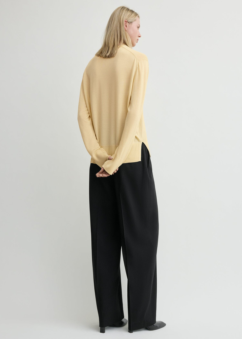 Crew-neck wool silk knit champagne 4