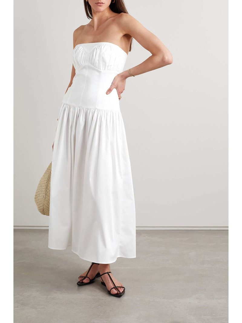 TOVE Lauryn strapless gathered cotton-blend midi dress White outlook