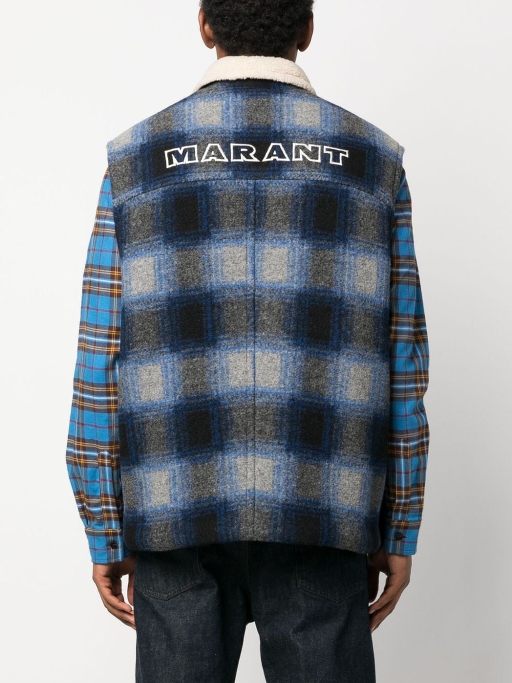 plaid check-pattern gilet - 4