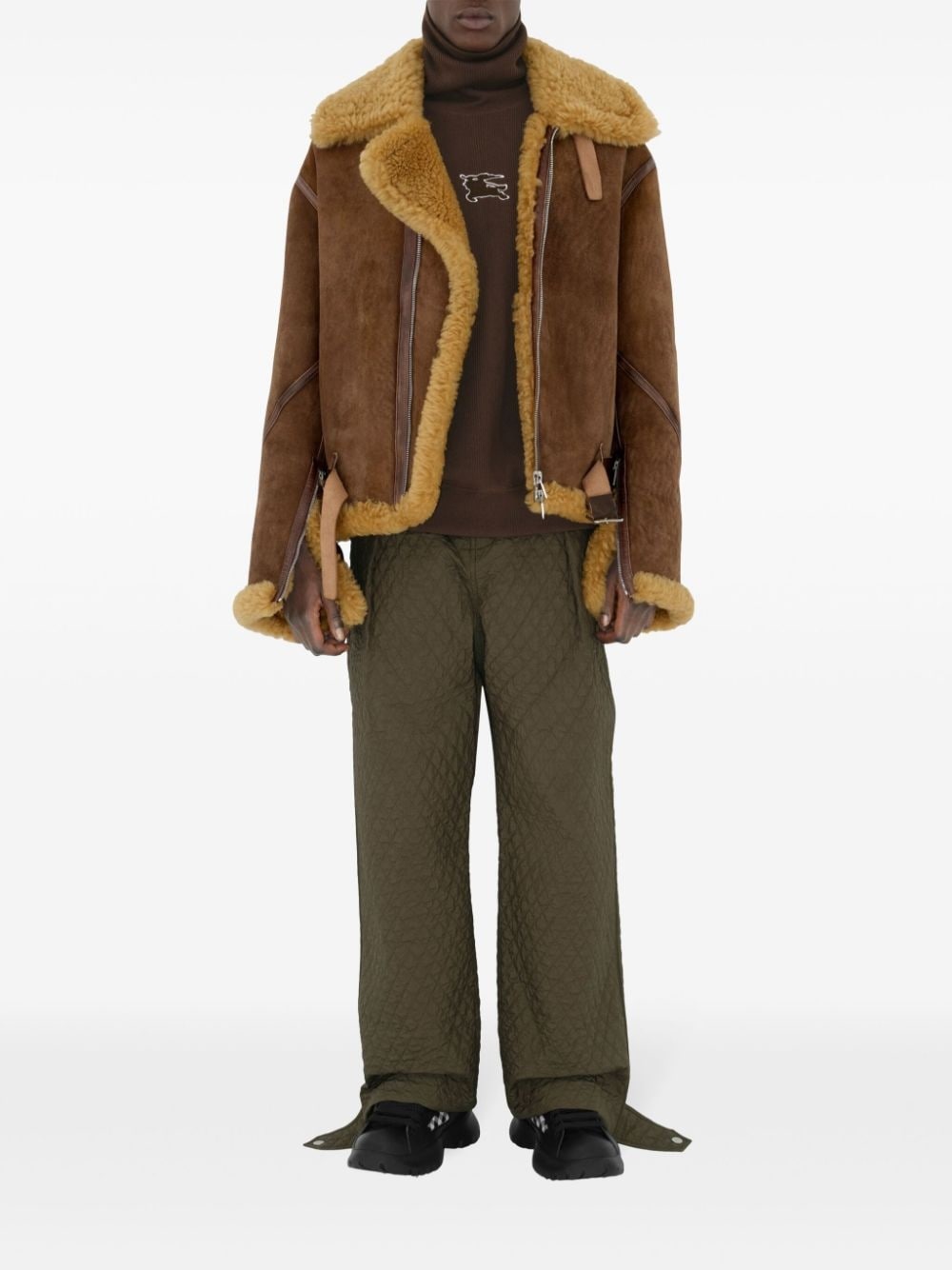 shearling-trim leather jacket - 2