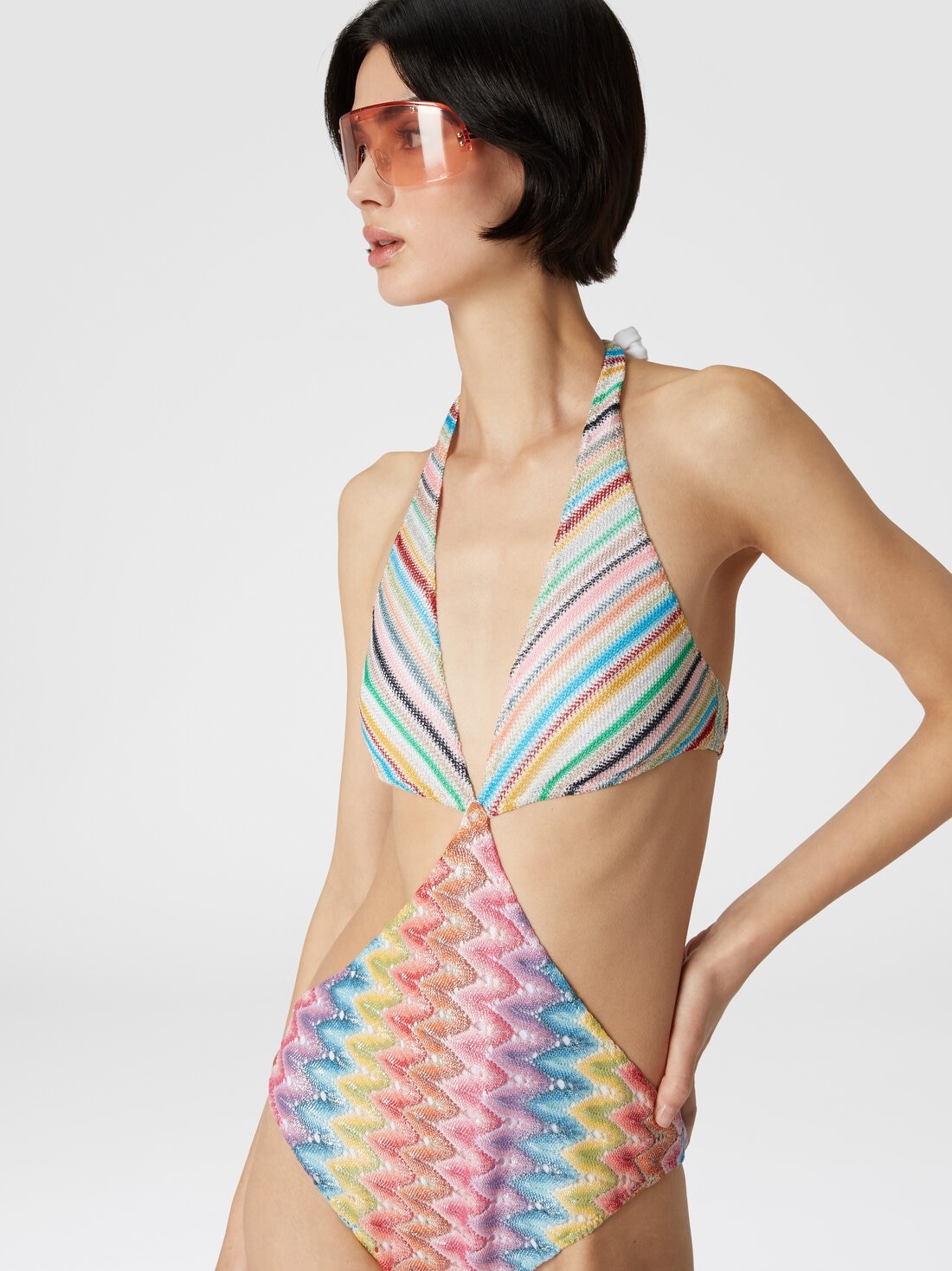 Patchwork one-piece swimsuit with cut-out details - 4