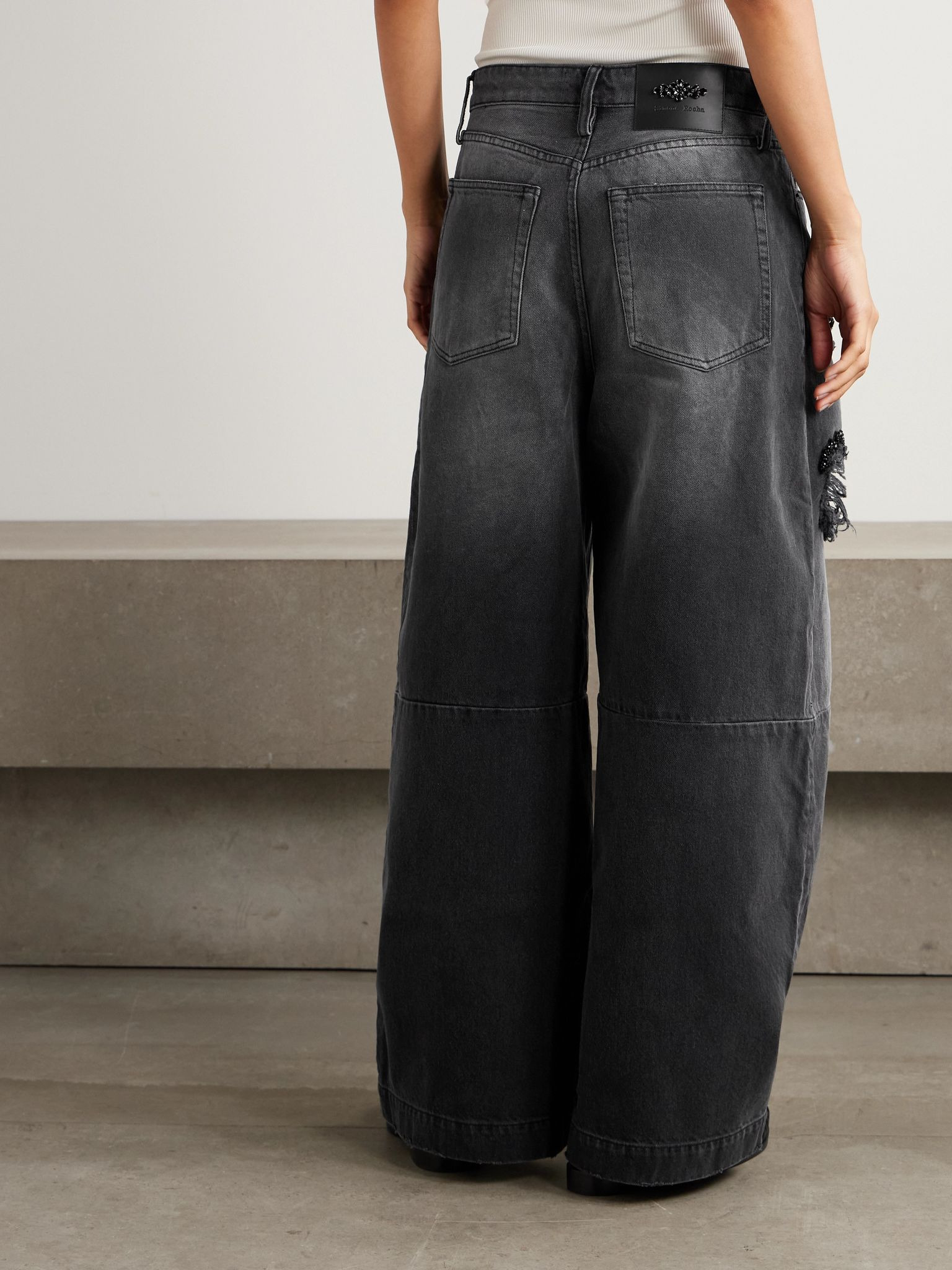 Crystal-embellished distressed wide-leg jeans Black - 4