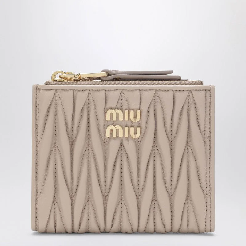 Miu Miu Small Powder-Pink Wallet In Matelassé Nappa Women - 1