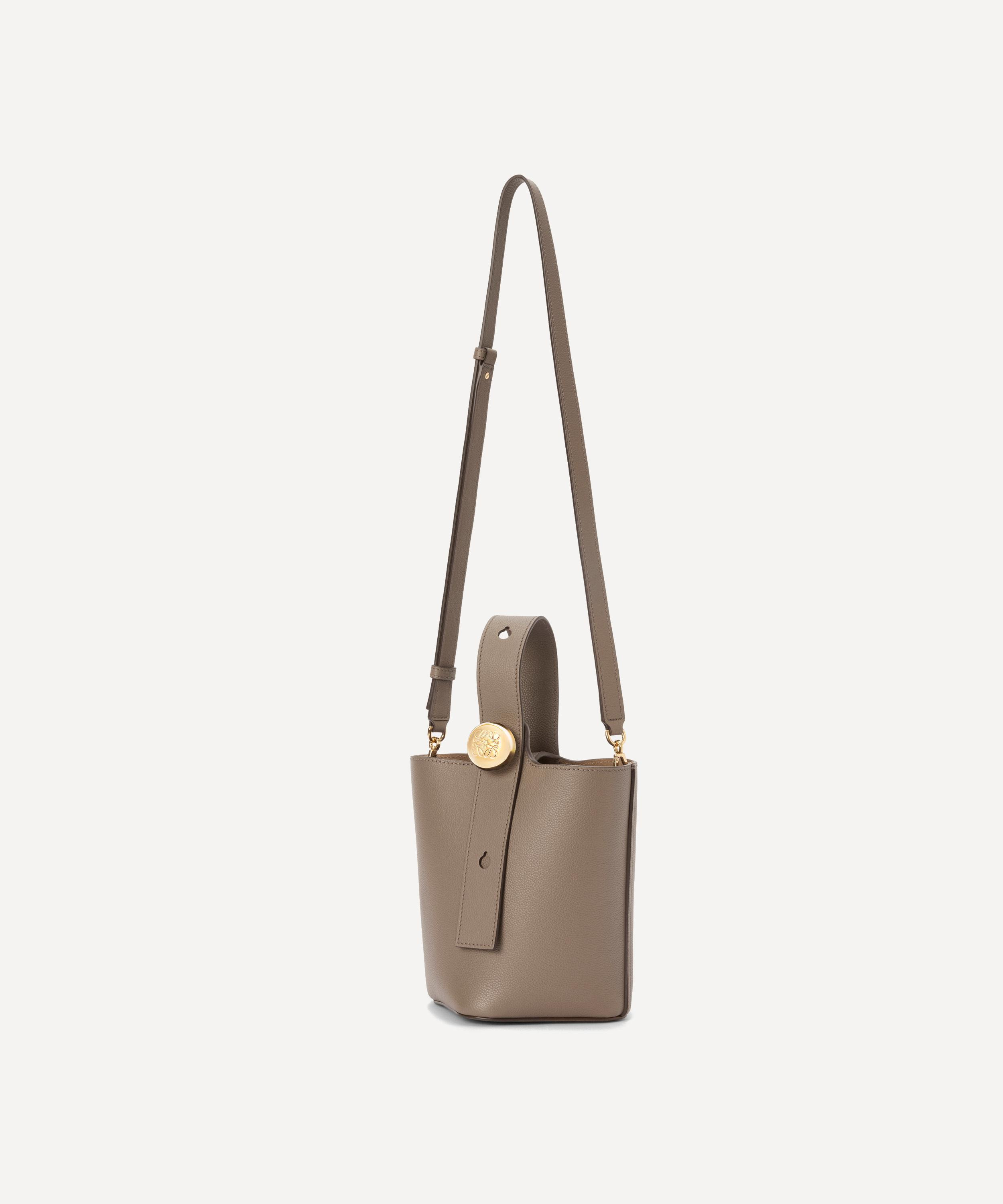 Mini Pebble Taupe Leather Bucket Bag - 5