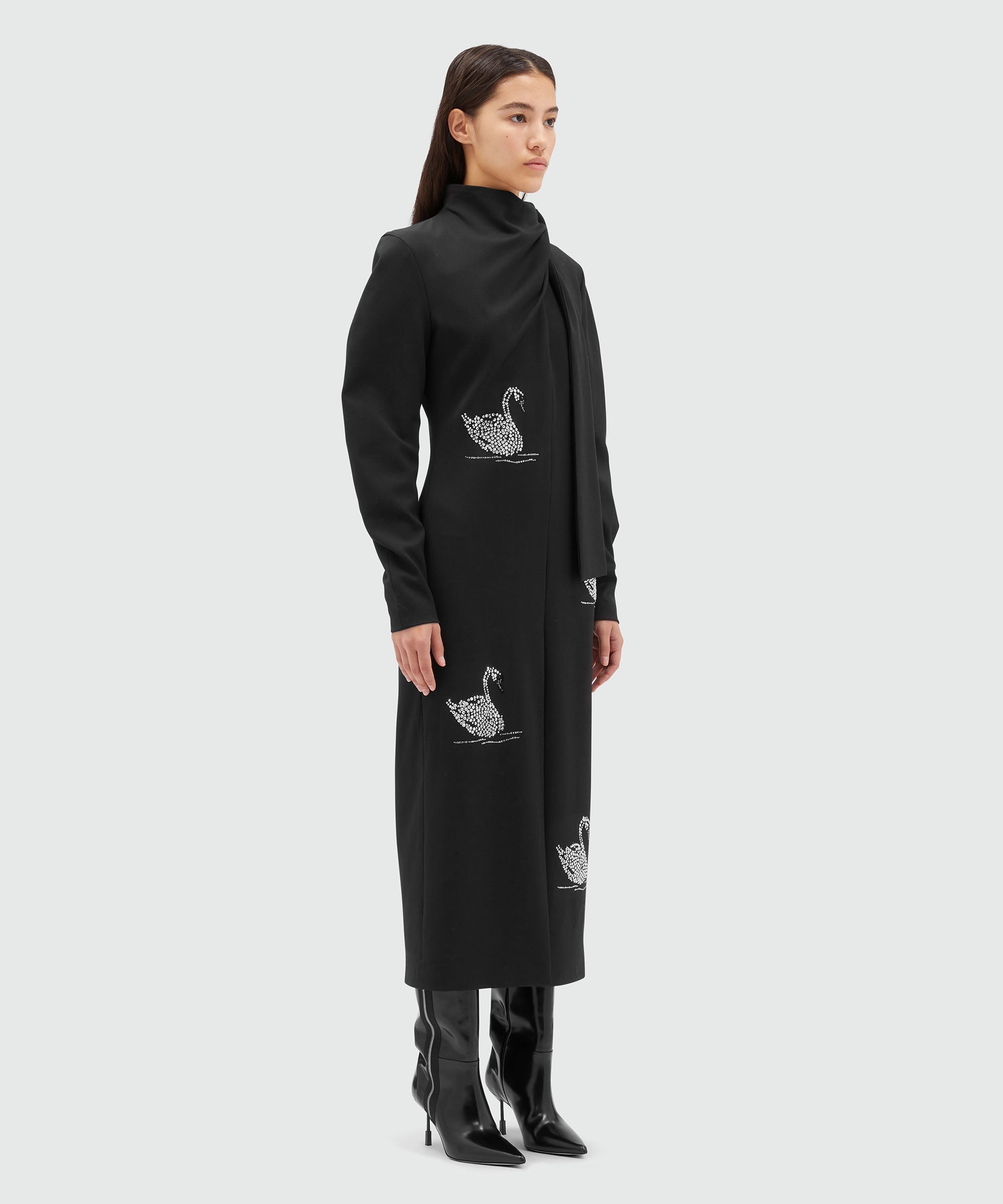 Blended wool midi dress with applications - 4