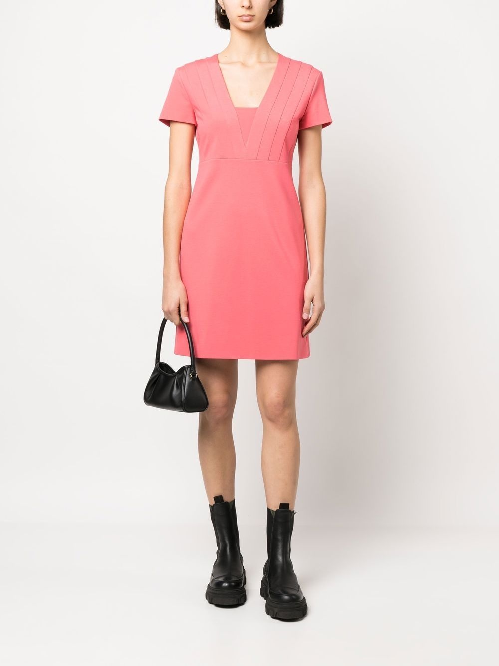 square neck salmon short dress - 2