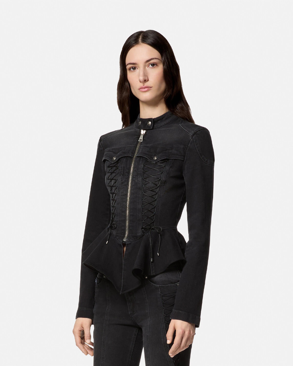 Lace-Up Denim Jacket - 4