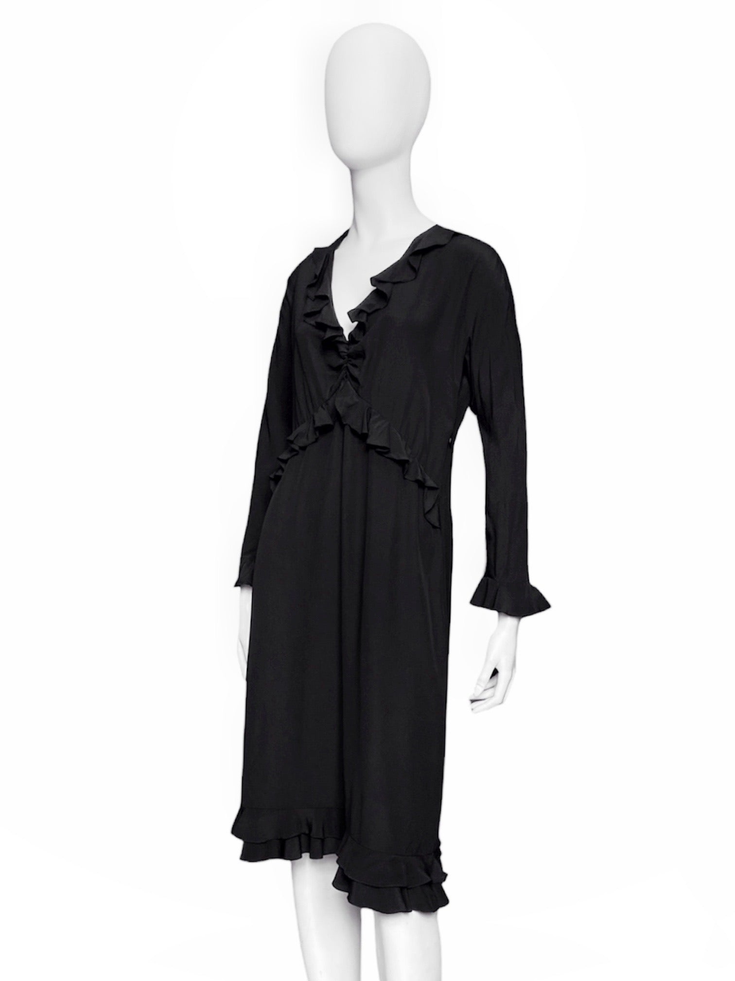 Gucci Spring 1999 Tom Ford Runway #1 Look Black Silk Ruffle Dress 40 - 3