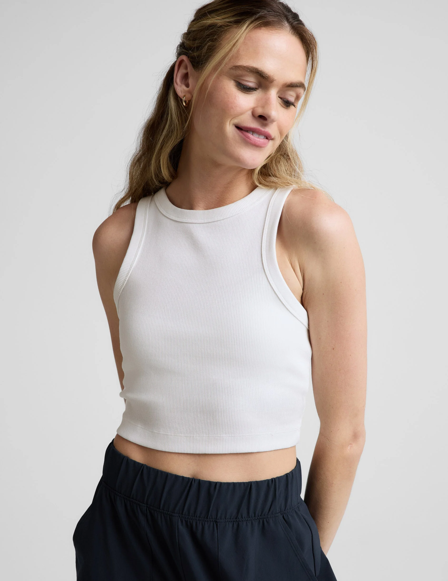 On Repeat Rib High Neck Cropped Tank - 1