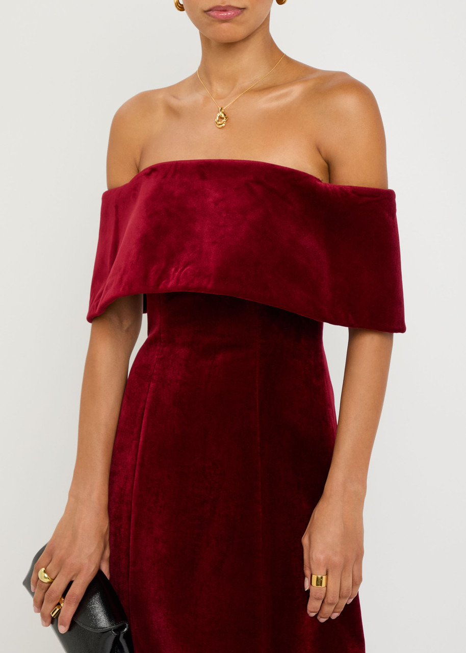 Emilia Wickstead Carita Off-the-shoulder Velvet Midi Dress - 5