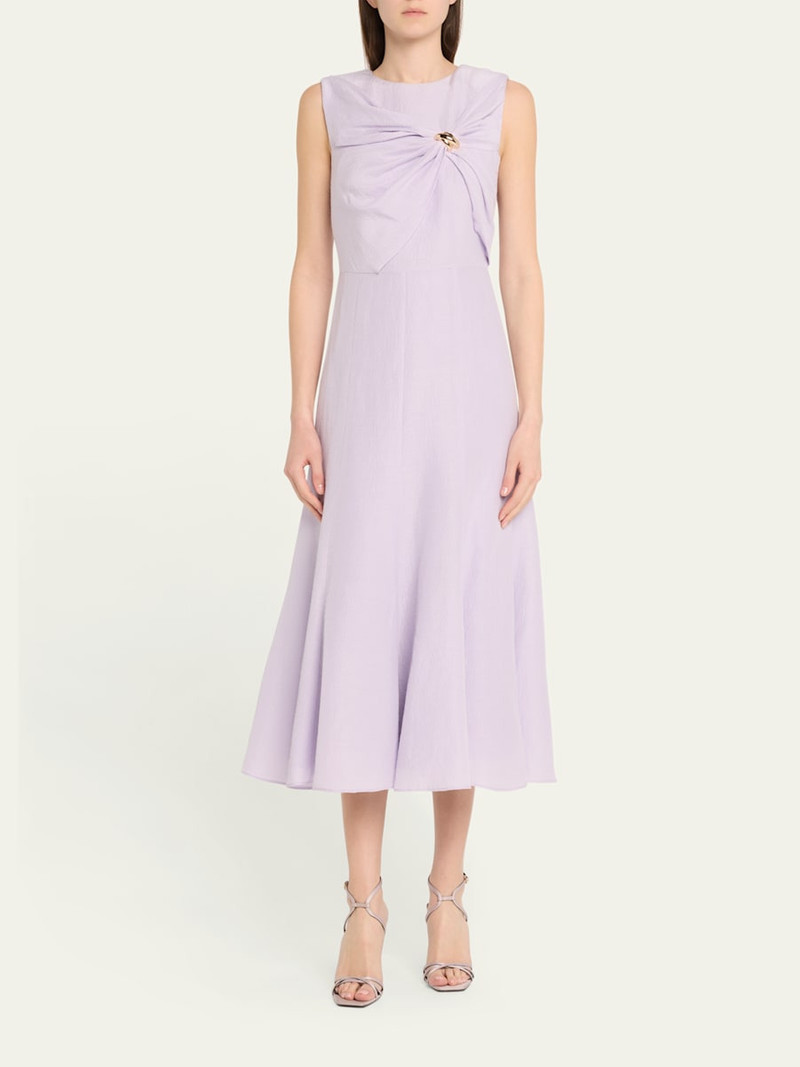 ROLAND MOURET Draped Silk Jacquard Midi Dress outlook