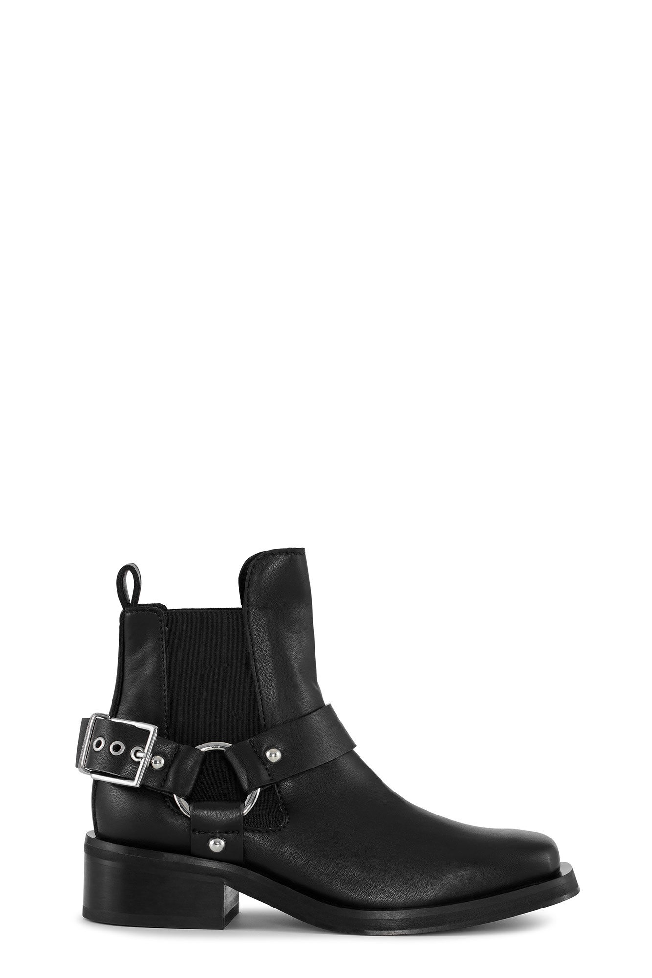 BLACK LOW CUT BIKER CHELSEA BOOTS - 1