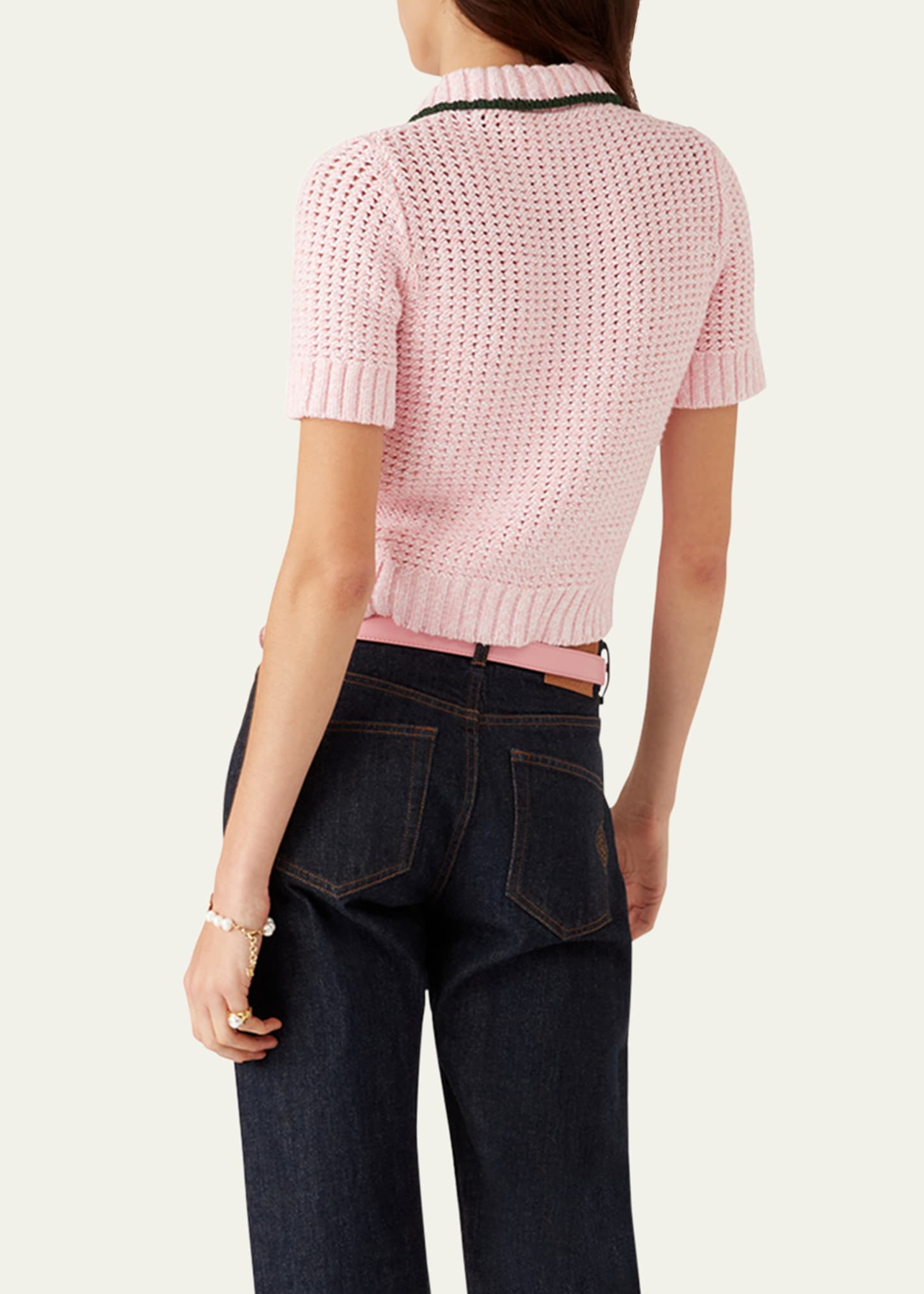Mouline Crochet-Knit Cropped Polo - 3