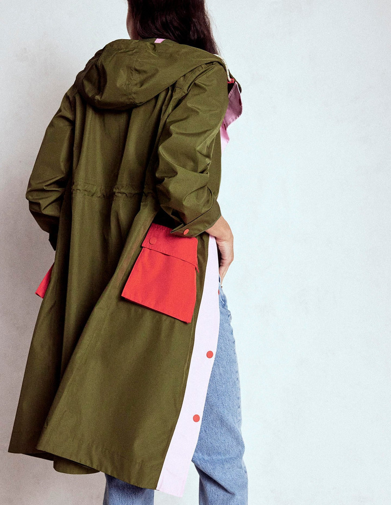 Longline Rain Mac-Khaki Colourblock 4