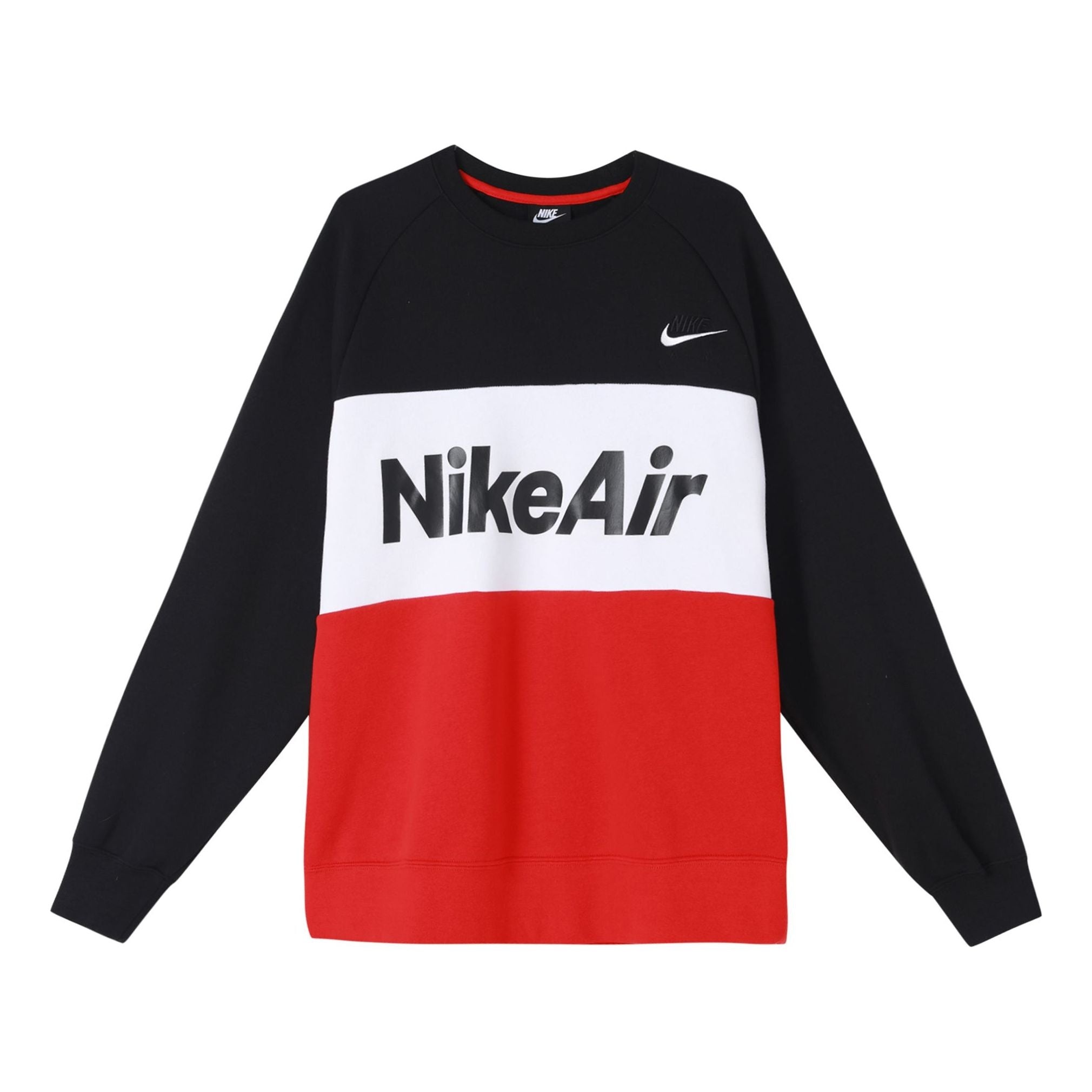 Nike Air Splicing Colorblock Large Logo Fleece Round Neck Black CJ4828-011 - 1