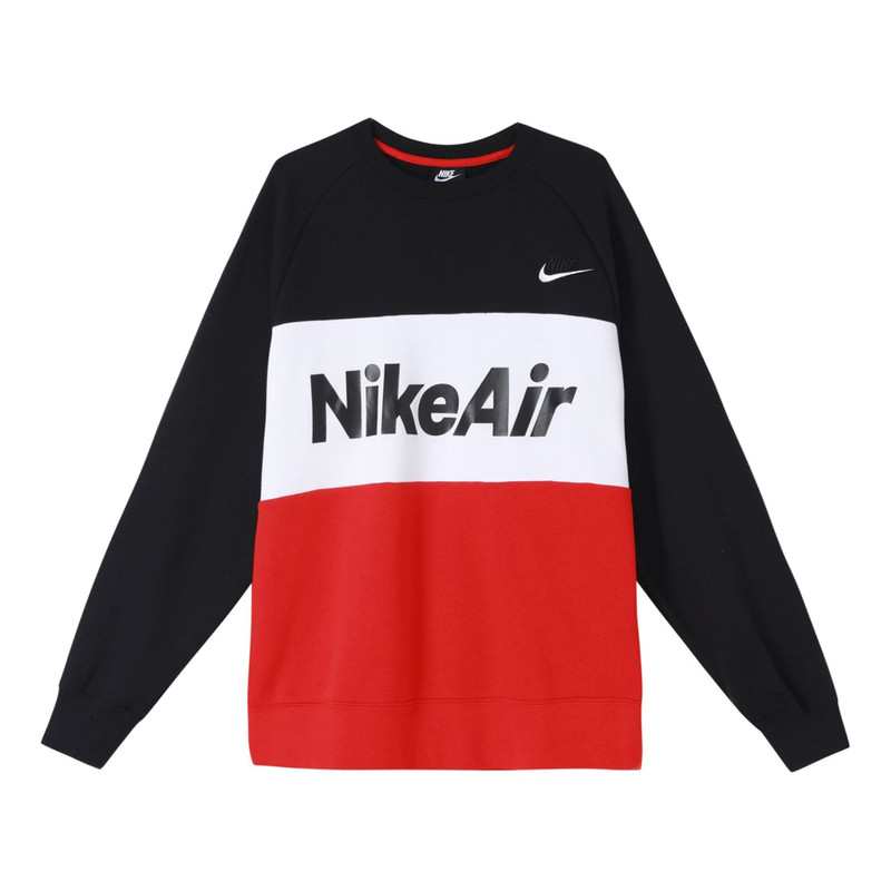 Nike Air Splicing Colorblock Large Logo Fleece Round Neck Black CJ4828-011 - 1