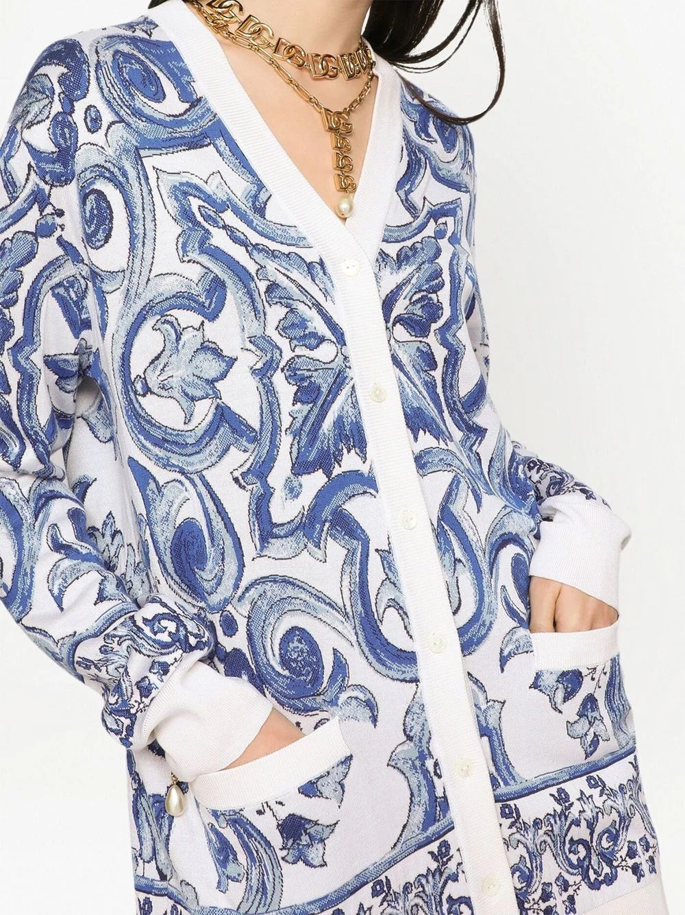 Majolica-print jacquard silk cardigan - 5