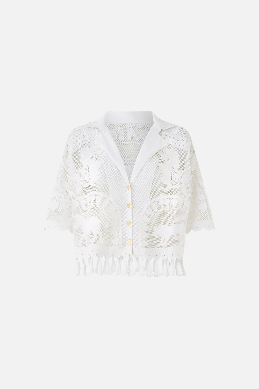 CROPPED COLLAR BLOUSE WITH BUTTON FRONT - 1