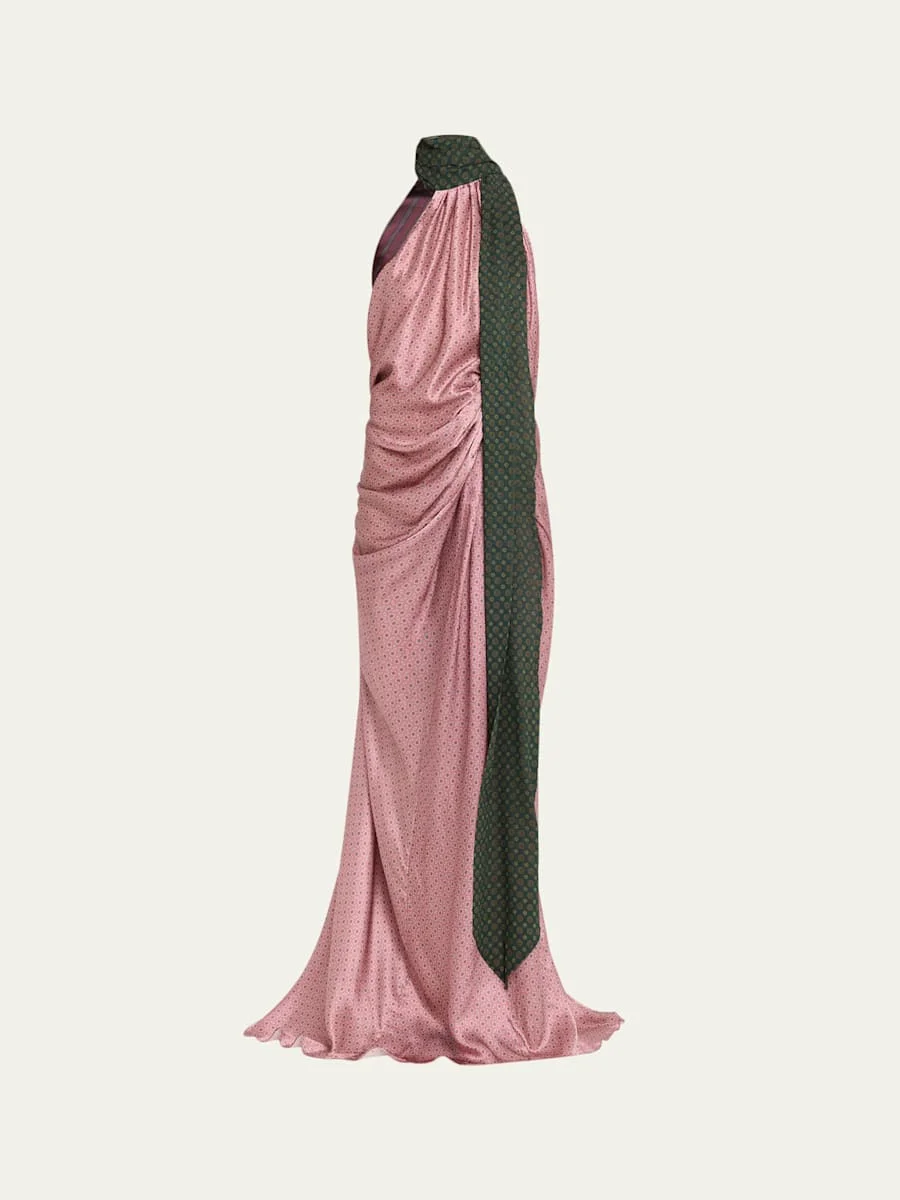 Devira Button Draped Satin Halter Maxi Dress - 1