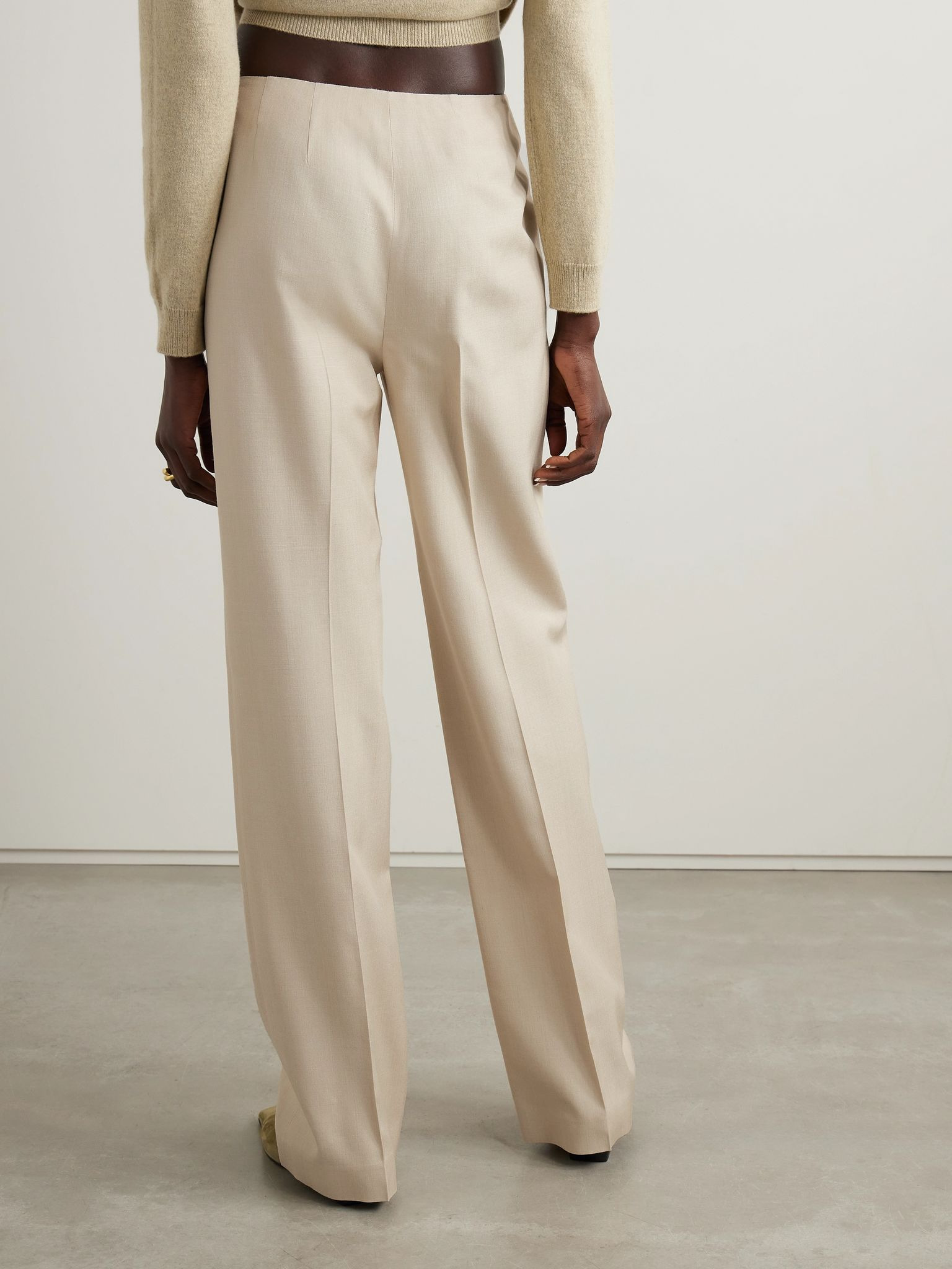 Silk-dupioni straight-leg pants Cream - 4
