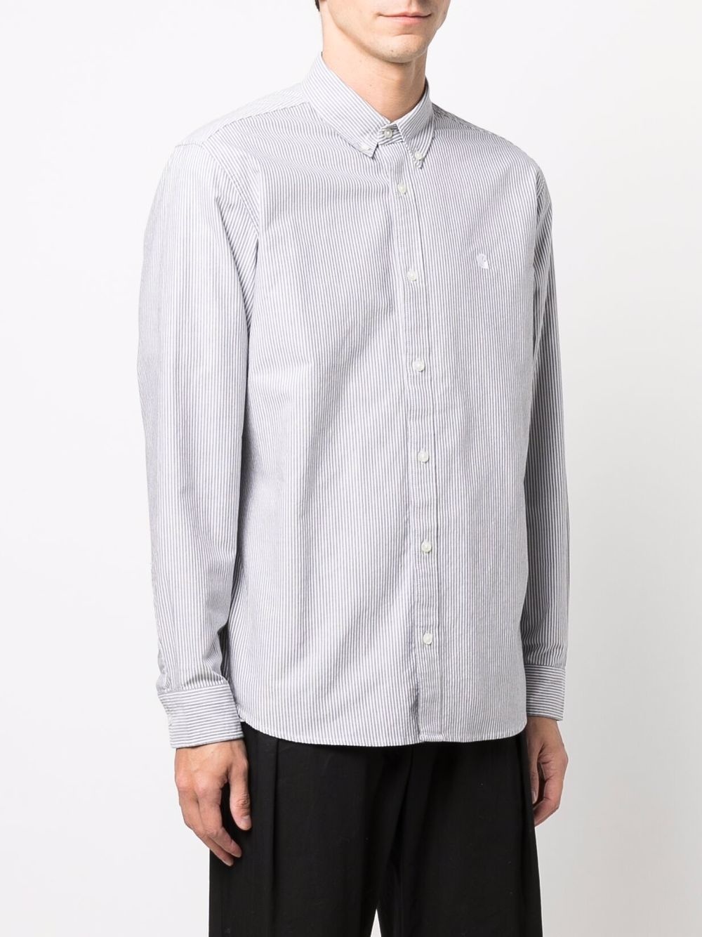 logo-embroidered striped shirt - 3