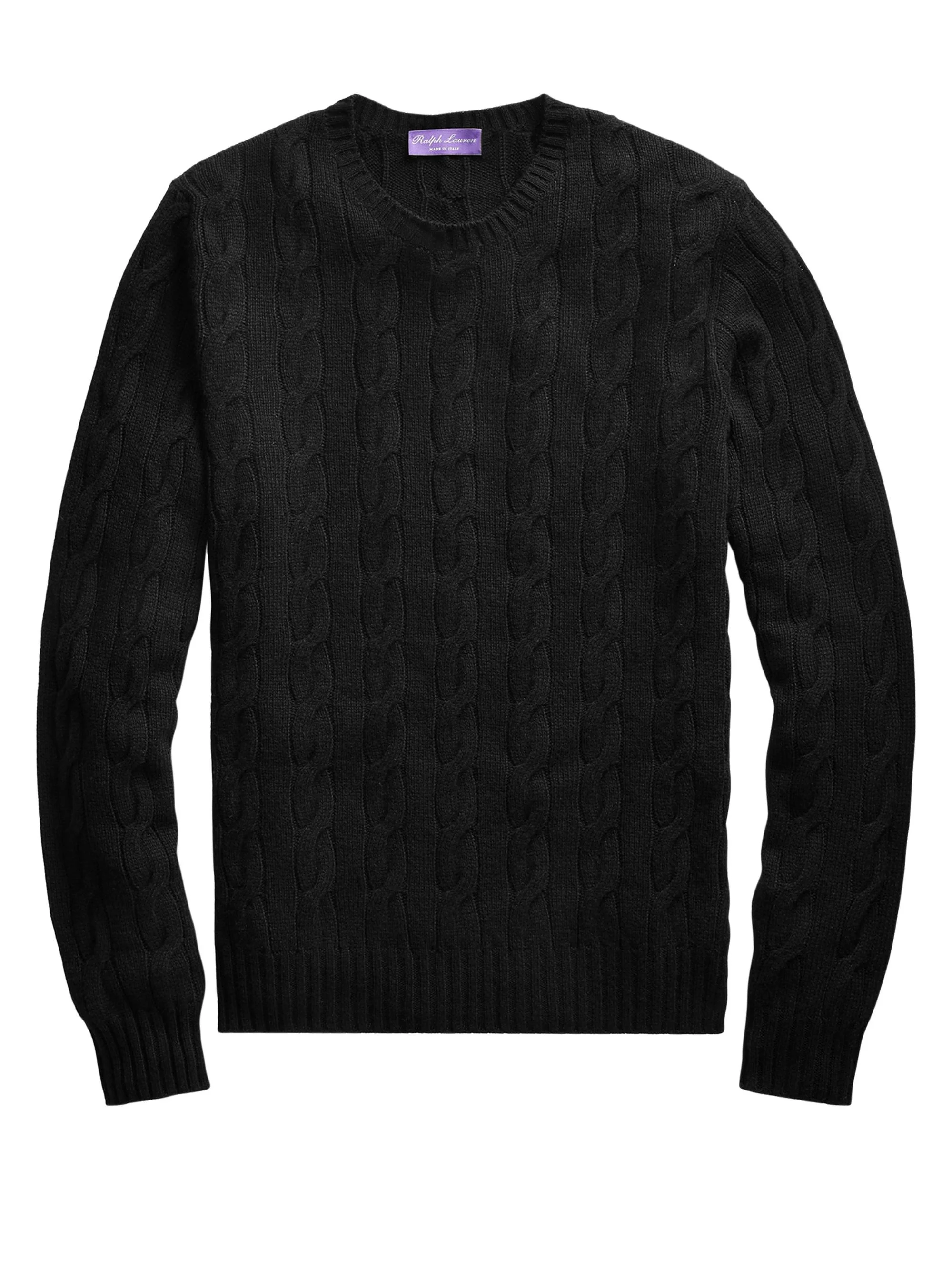 Men's Cableknit Cashmere Sweater - Black - 1