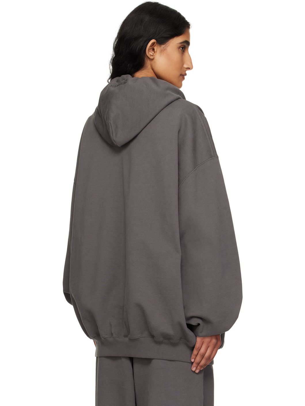 Gray Boxing Logo Oversized Zip-Up Hoodie - 3