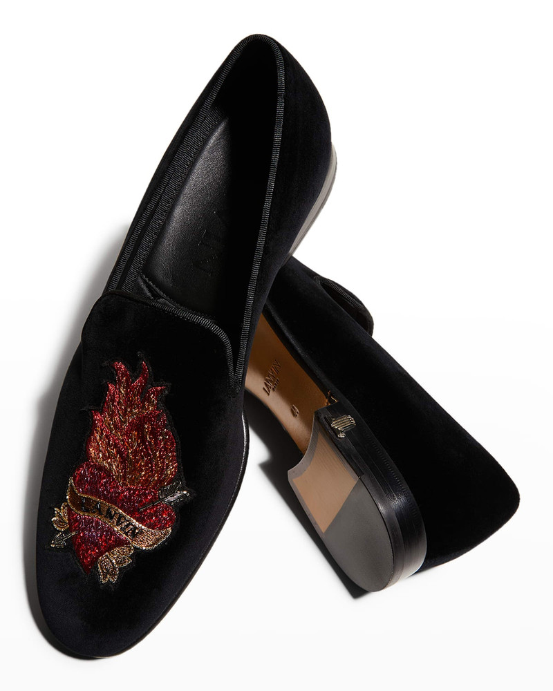 Men's Flaming Heart Leather & Velvet Smoking Shoes 4