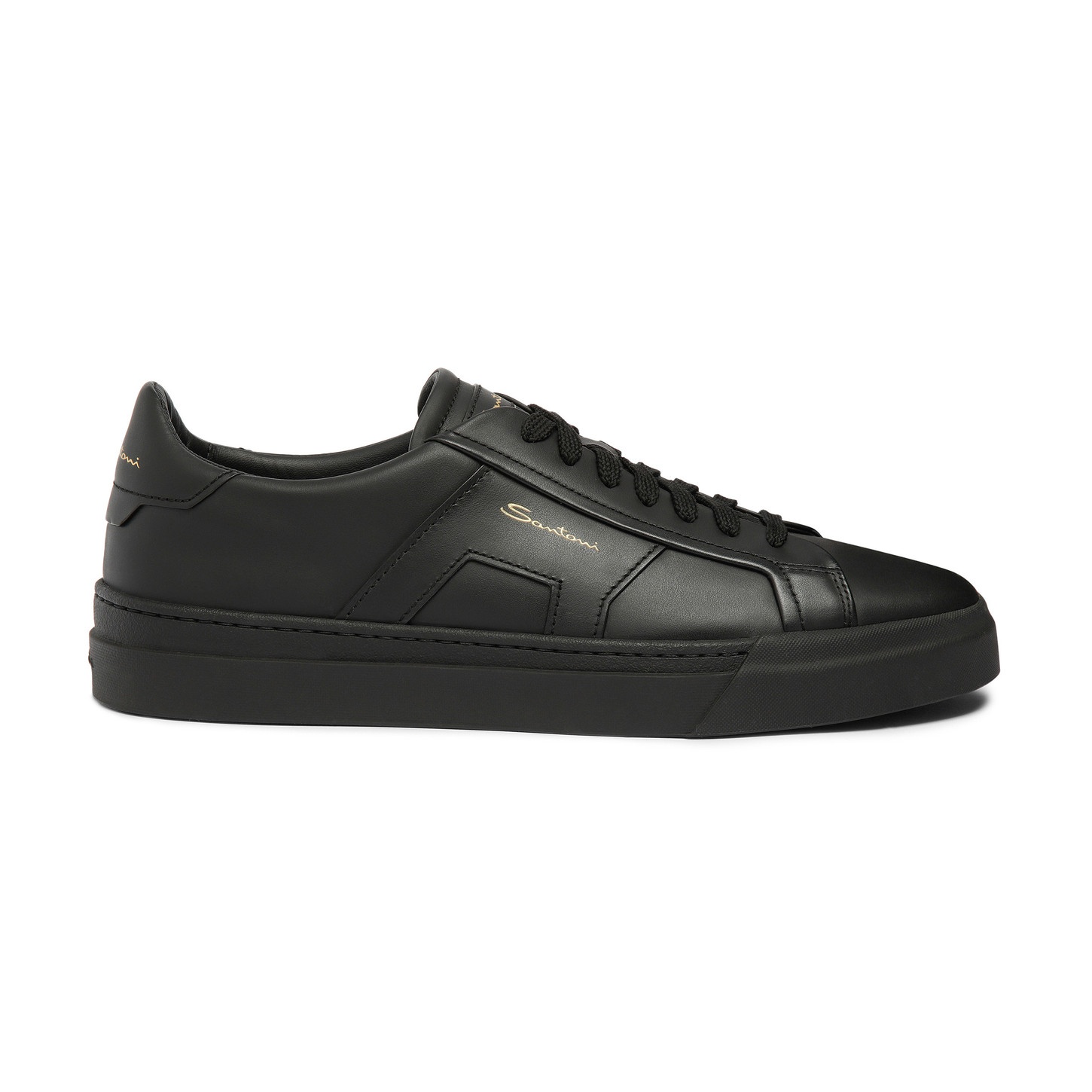 Men’s black leather double buckle sneaker - 1