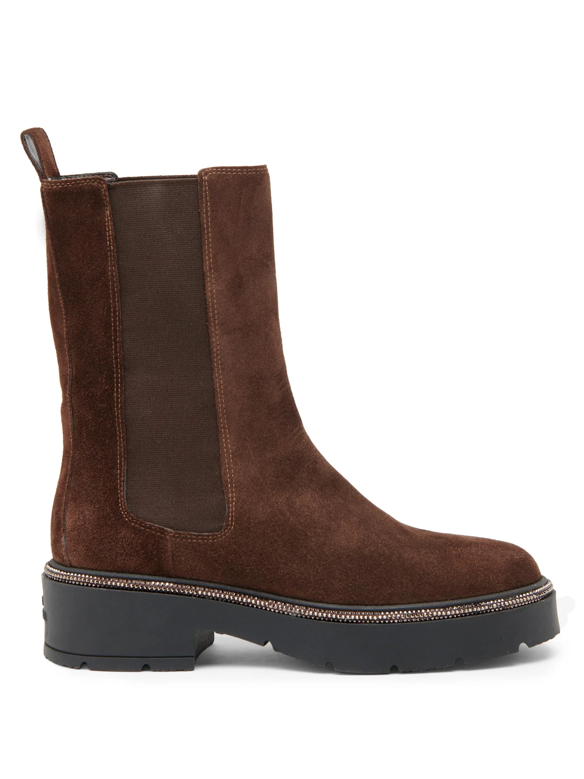 Women's Suede Chelsea Boots - Dark Brown Calf Suede Silver - 1