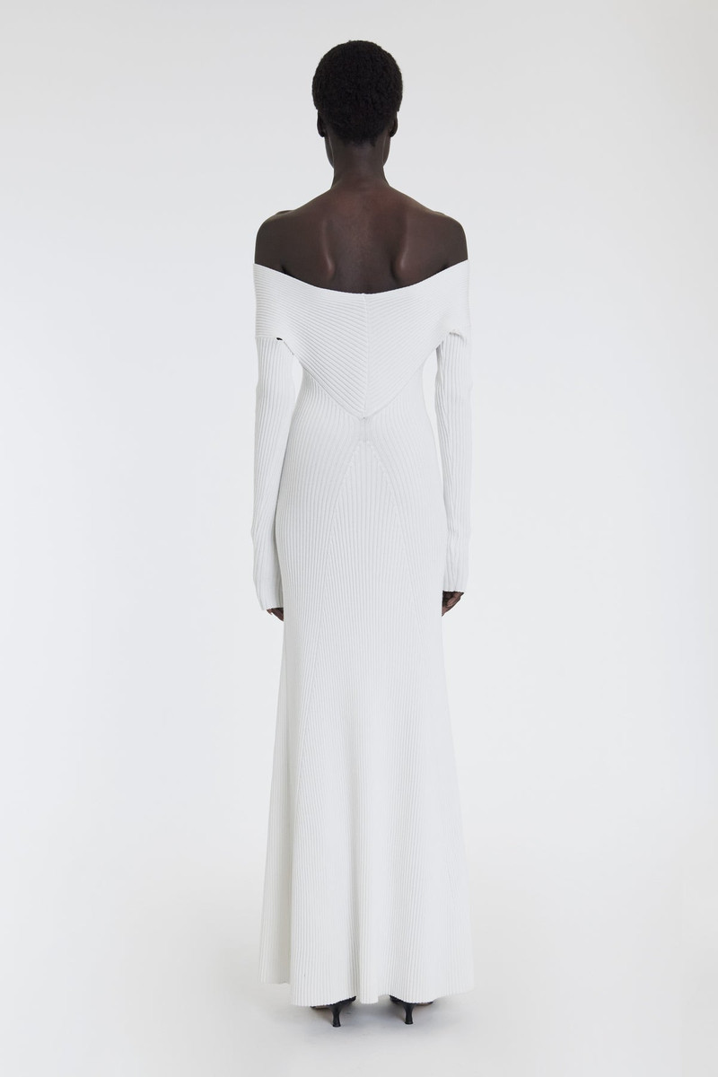KNIT MAXI OFF SHOULDER DRESS IVORY 2